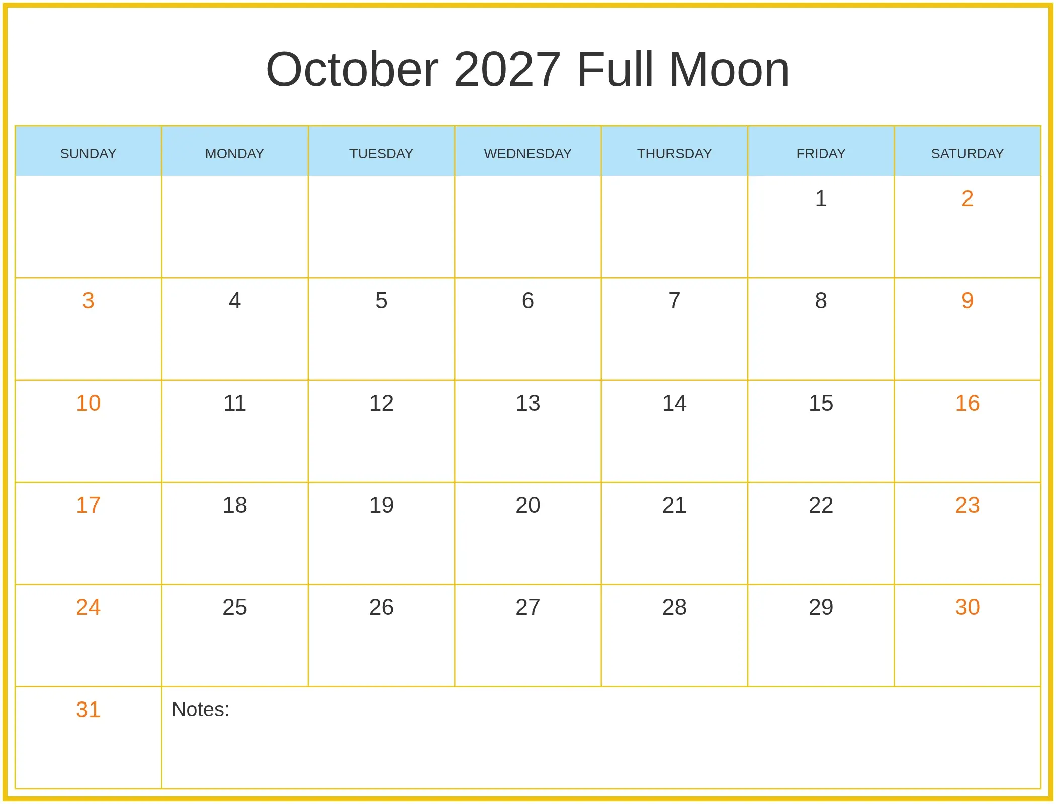 October 2027 Full Moon with Notes Bottom Landscape