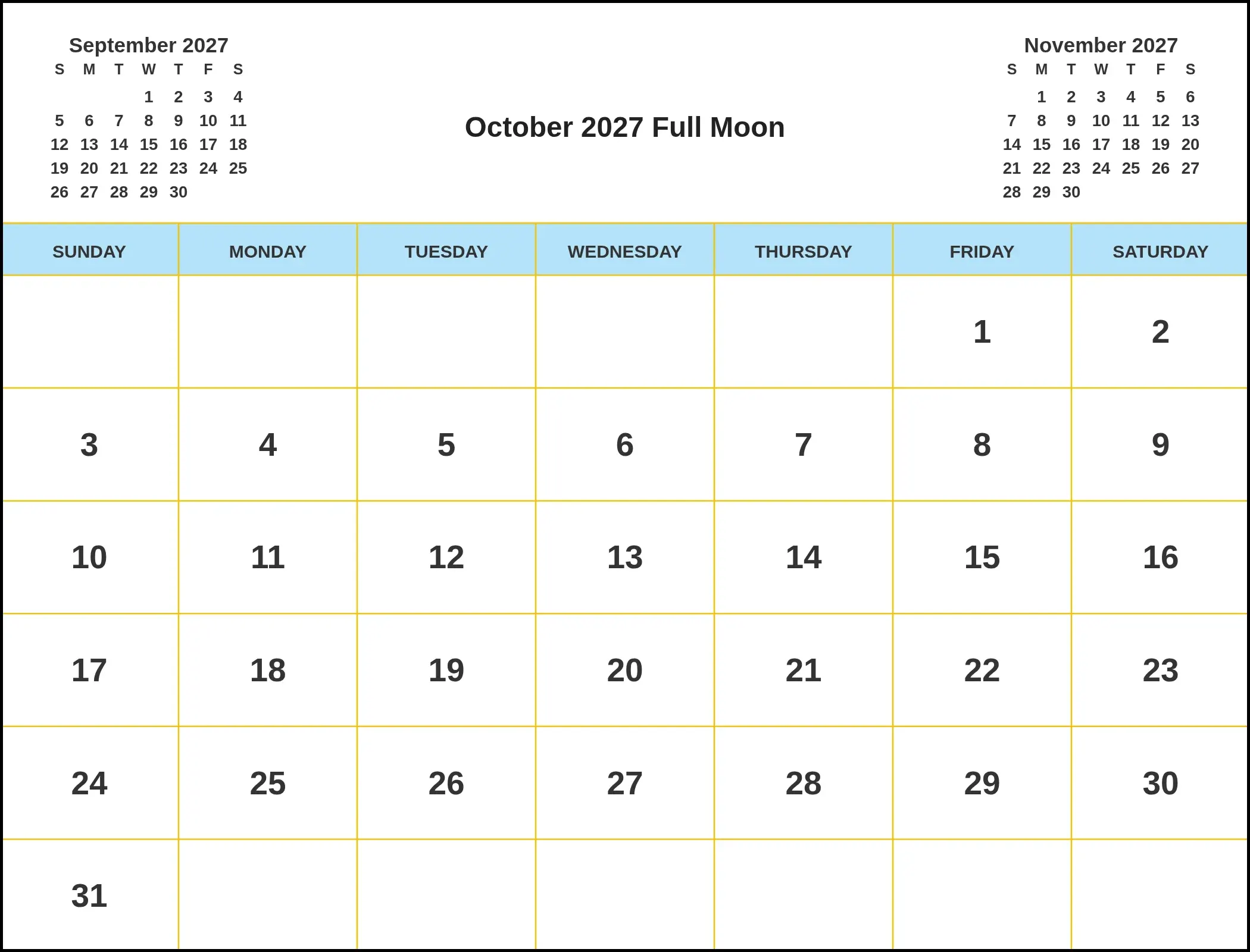 October 2027 Full Moon With Three Month View October 2027 Full Moon With Three Month View