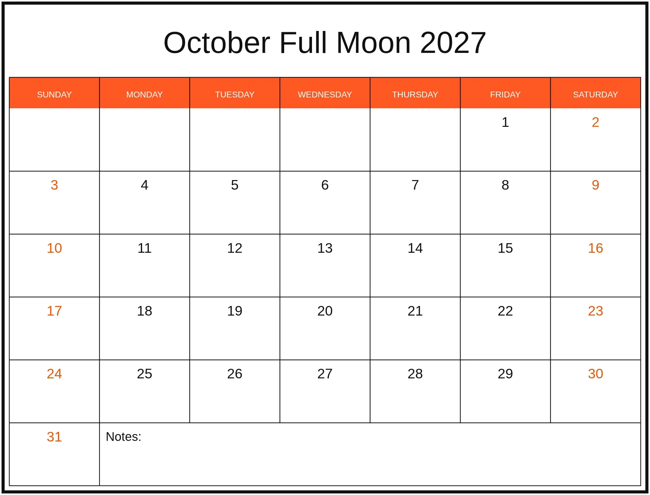 October Full Moon 2027 with Notes Bottom Landscape