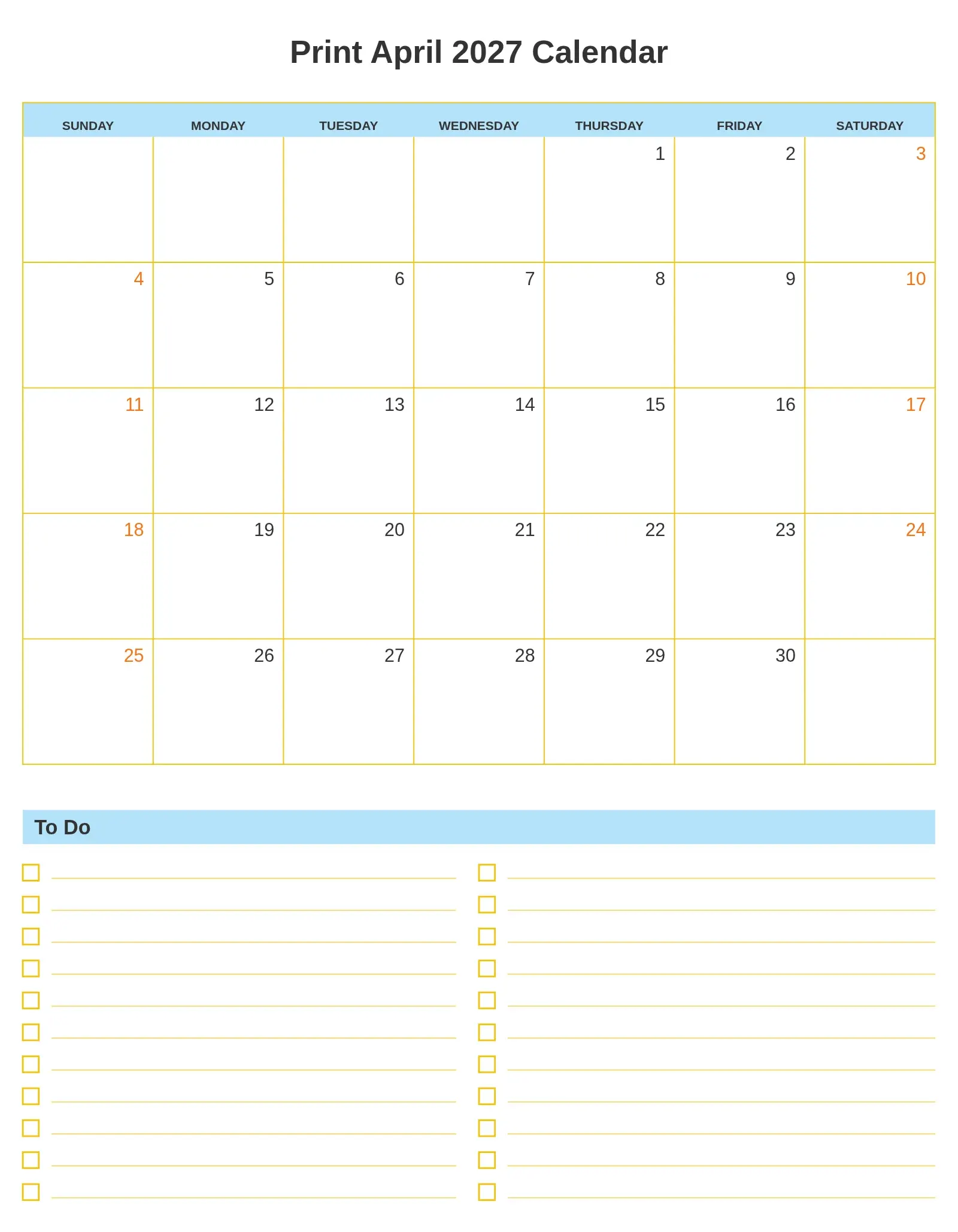 Print April 2027 Calendar With To Do List Bottom Portrait Print April 2027 Calendar With To Do List Bottom Portrait