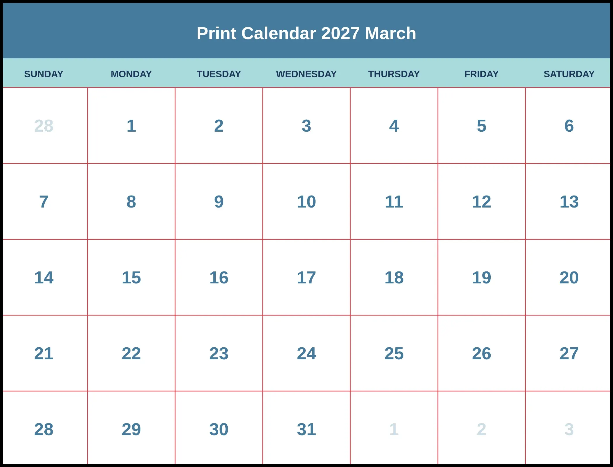 Print Calendar 2027 March Pdf Print Calendar 2027 March Pdf