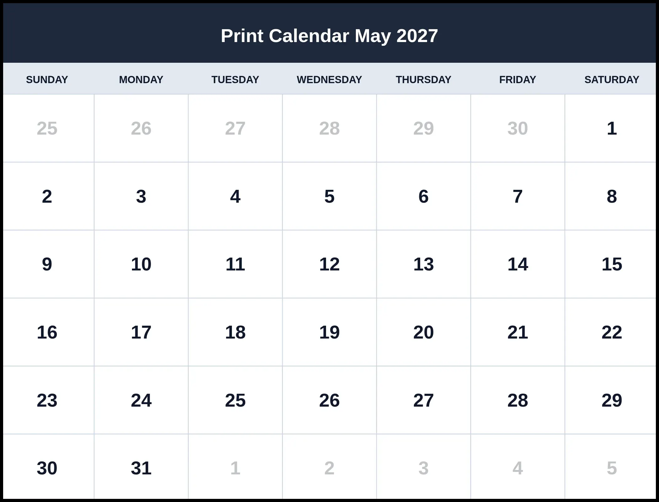 Print Calendar May 2027 Pdf