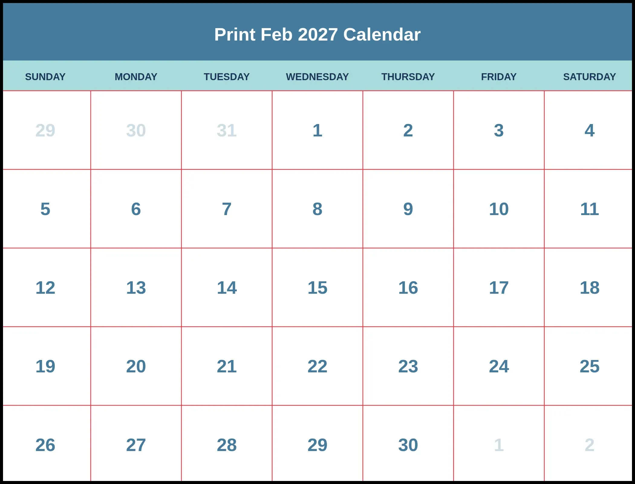 Print Feb 2027 Calendar Pdf Print Feb 2027 Calendar Pdf