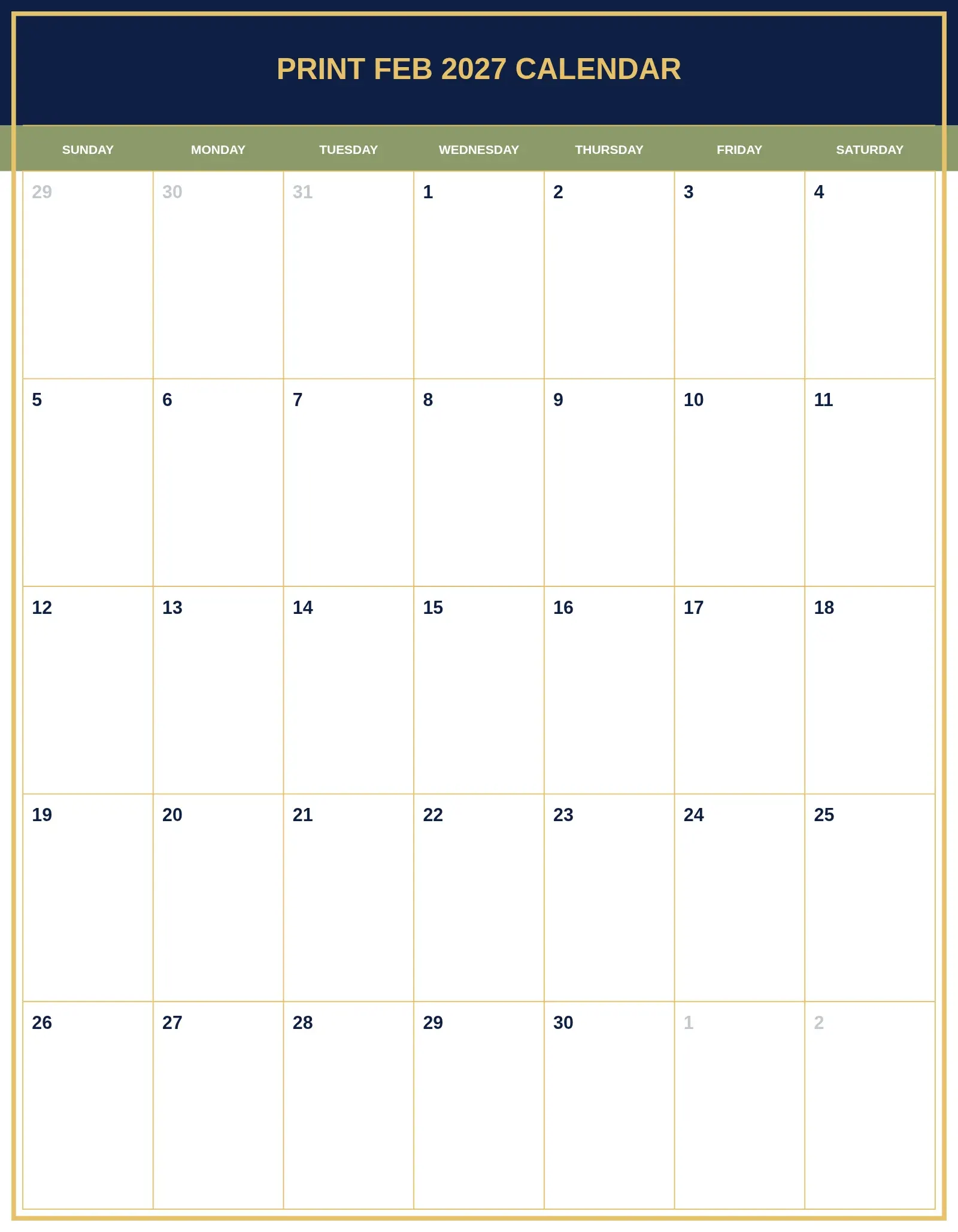 Print Feb 2027 Calendar With Portrait Template Print Feb 2027 Calendar With Portrait Template