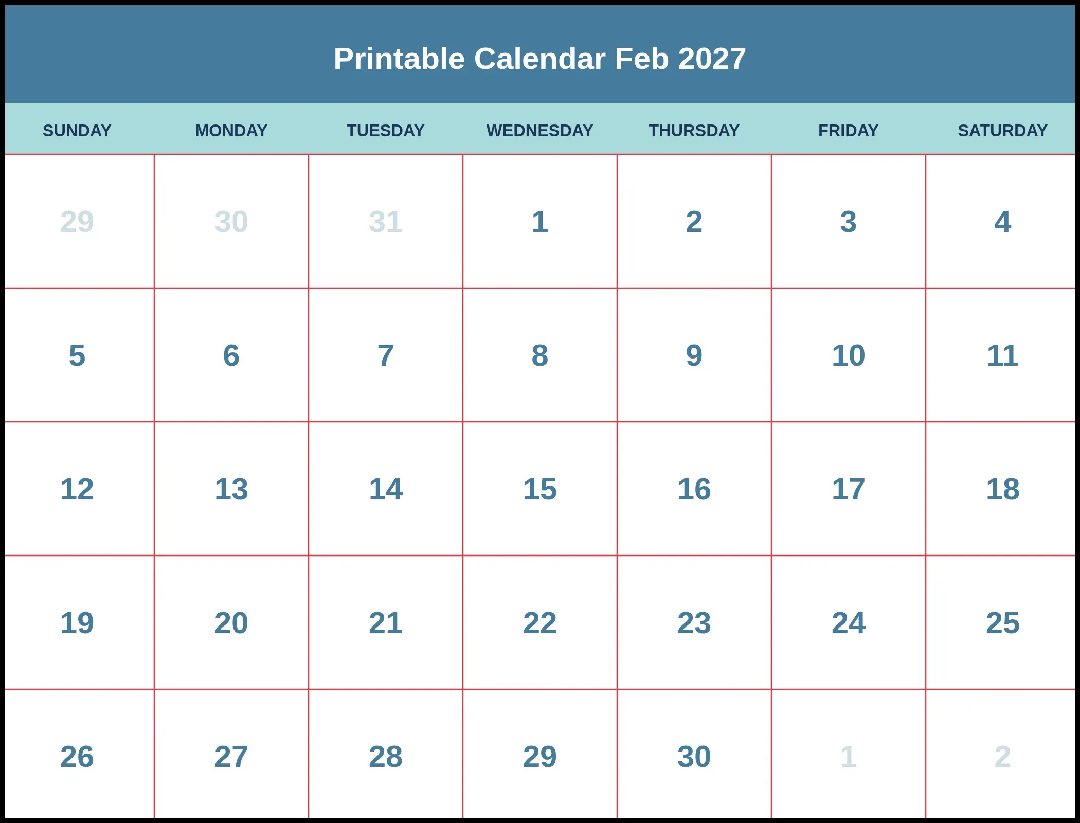 Printable Calendar Feb 2027 Pdf Printable Calendar Feb 2027 Pdf