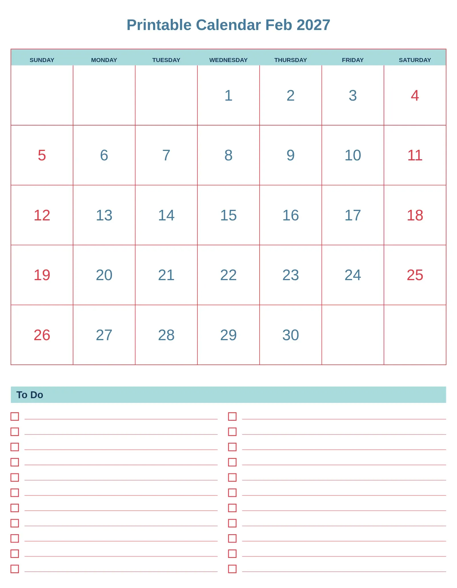Printable Calendar Feb 2027 With To Do List Bottom Portrait Printable Calendar Feb 2027 With To Do List Bottom Portrait
