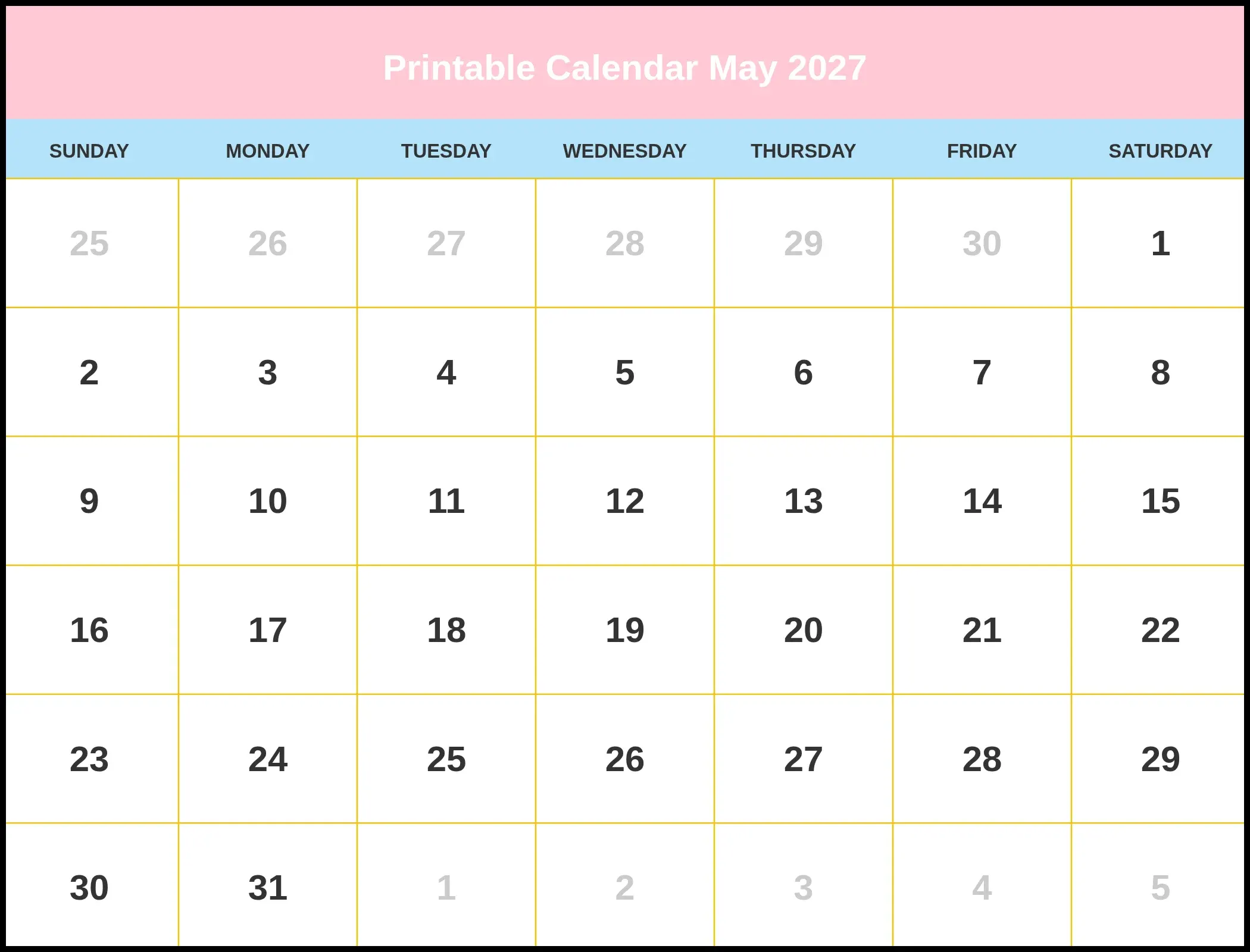 Printable Calendar May 2027 Pdf