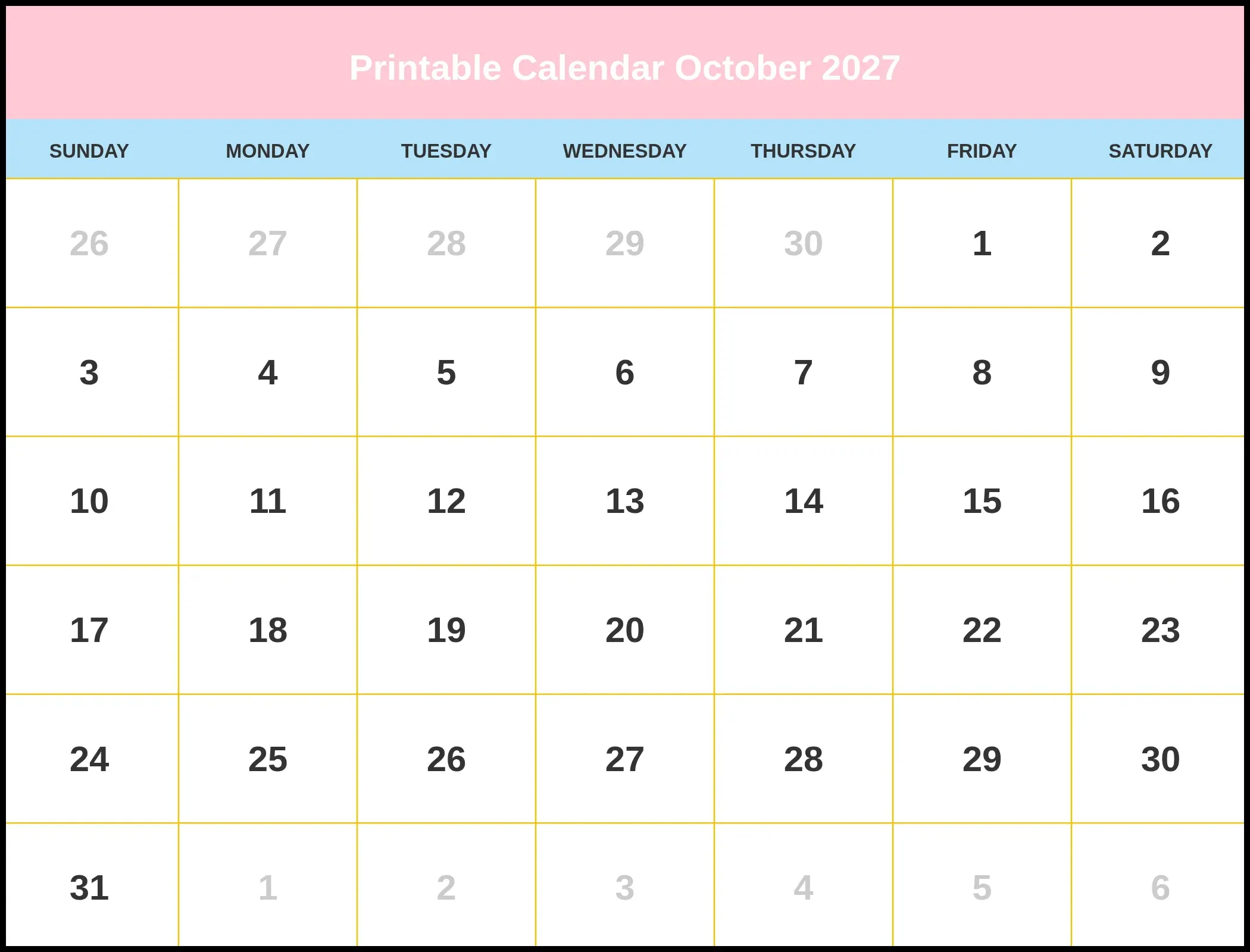 Printable Calendar October 2027 Pdf Printable Calendar October 2027 Pdf