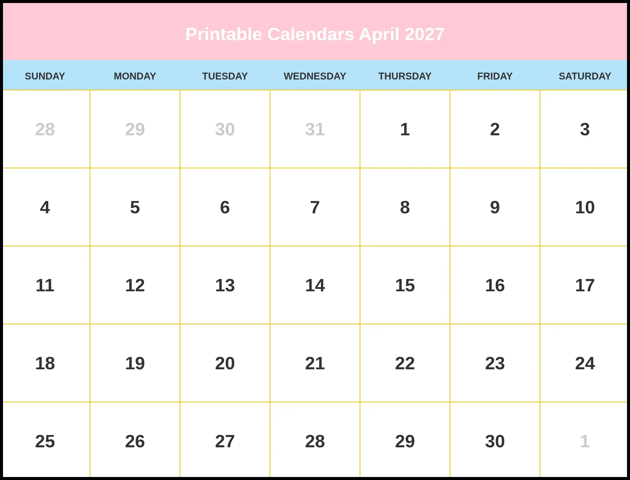 Printable Calendars April 2027 Pdf
