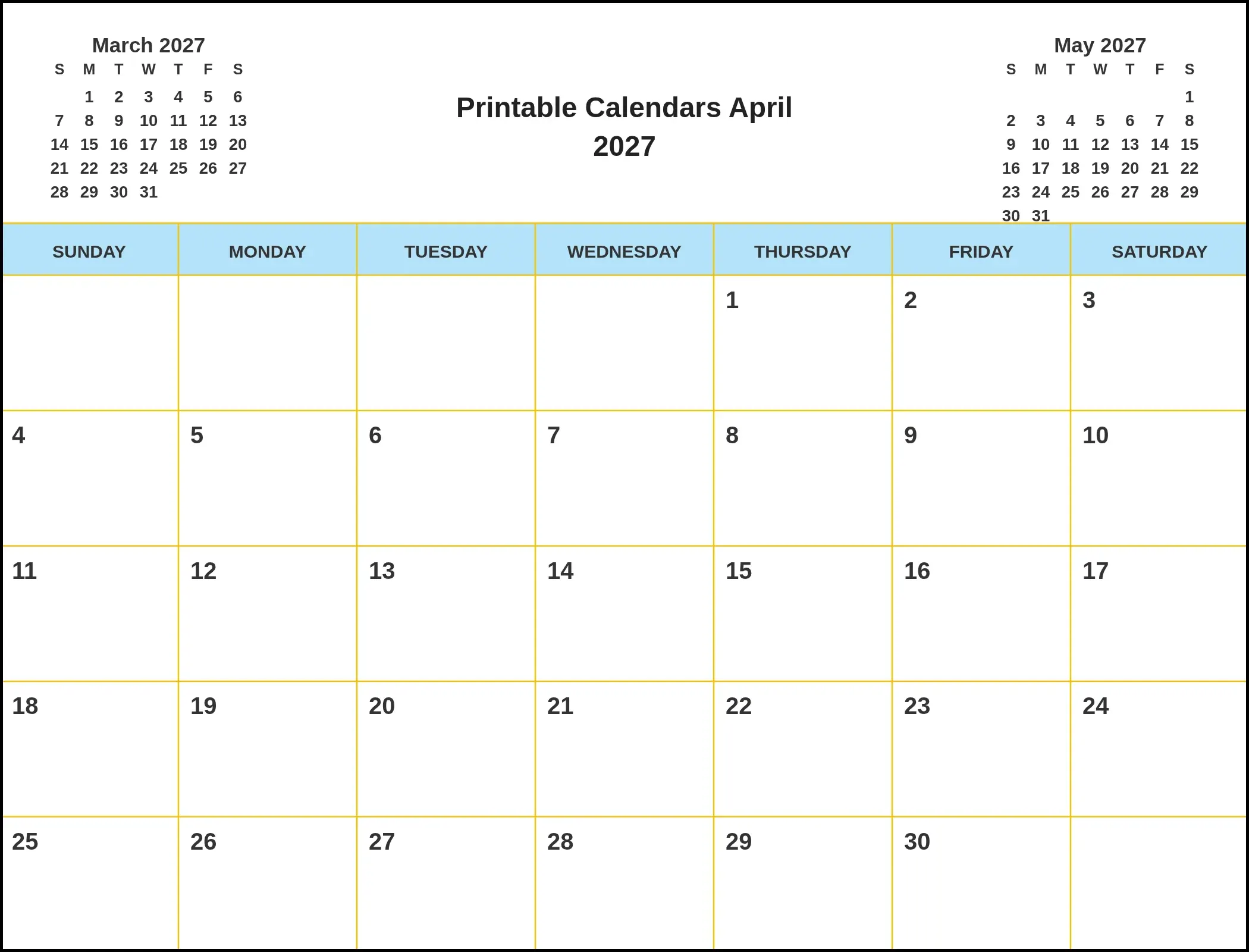 Printable Calendars April 2027 With Three Month View
