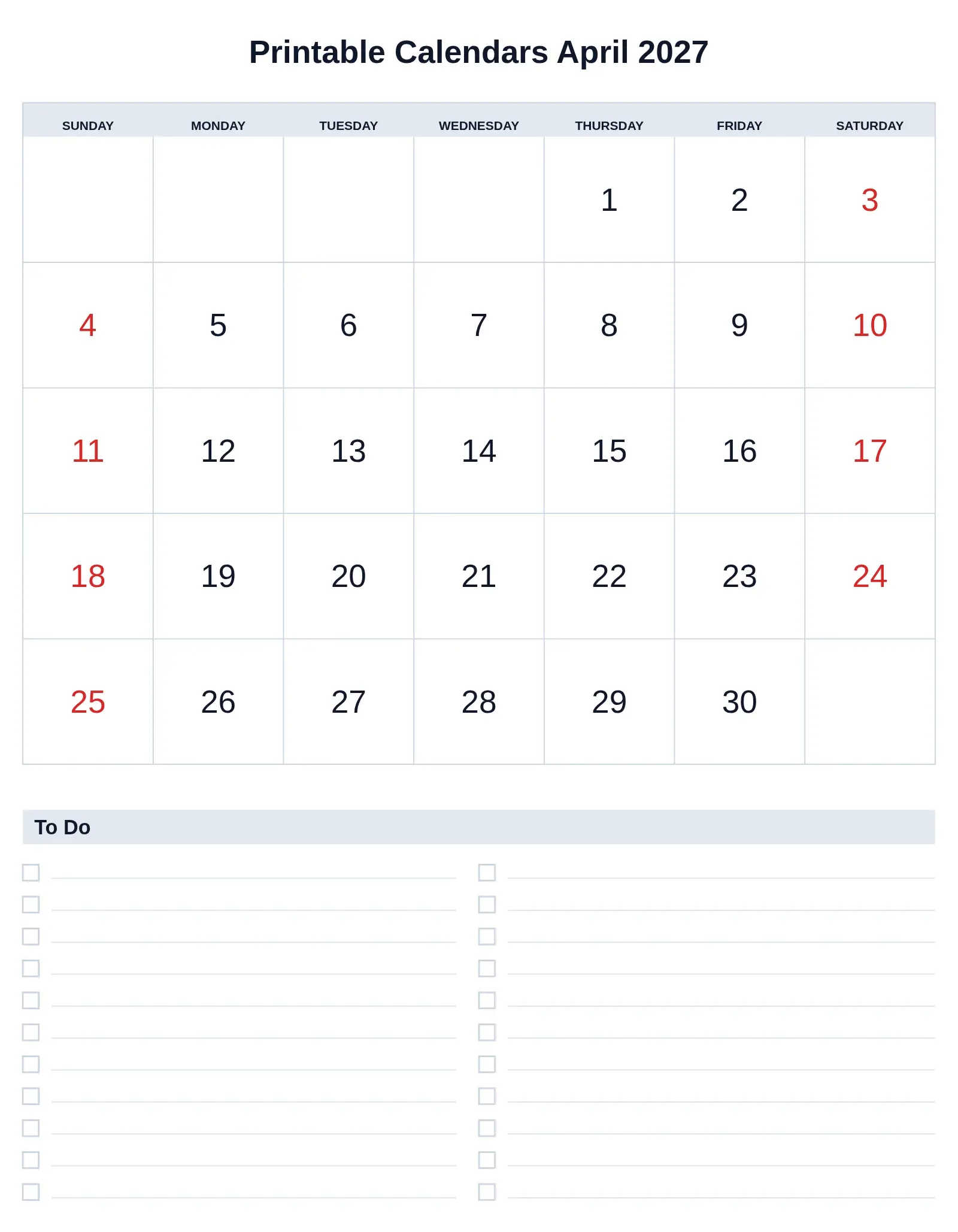 Printable Calendars April 2027 With To Do List Bottom Portrait Printable Calendars April 2027 With To Do List Bottom Portrait