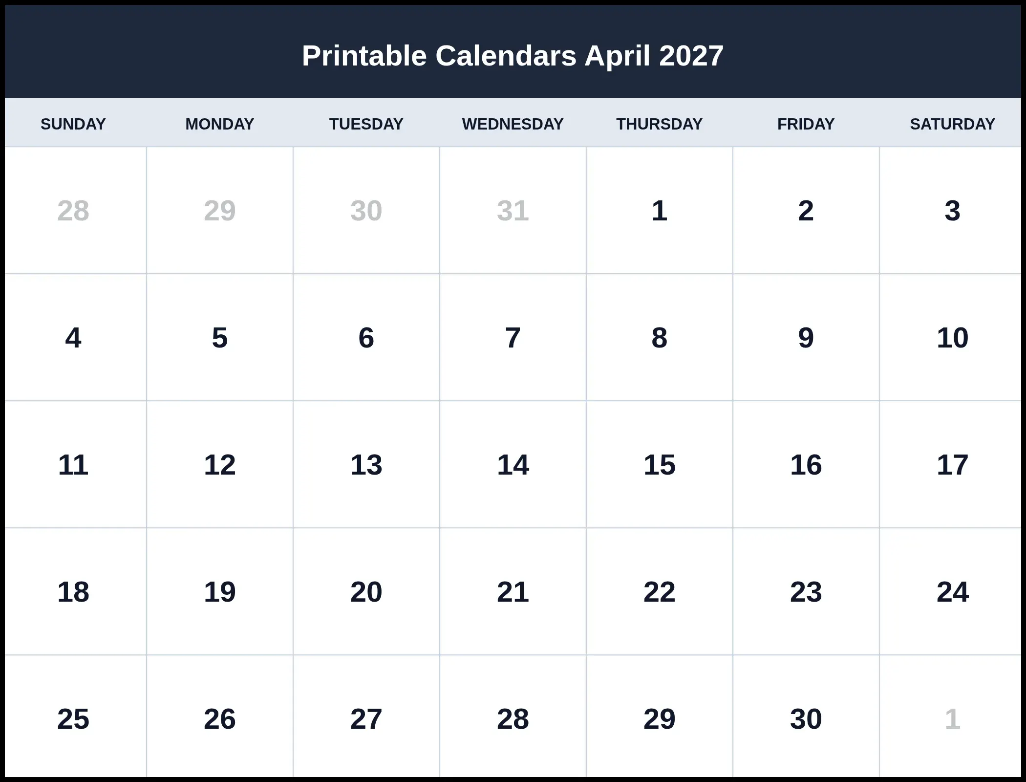 Printable Calendars April 2027