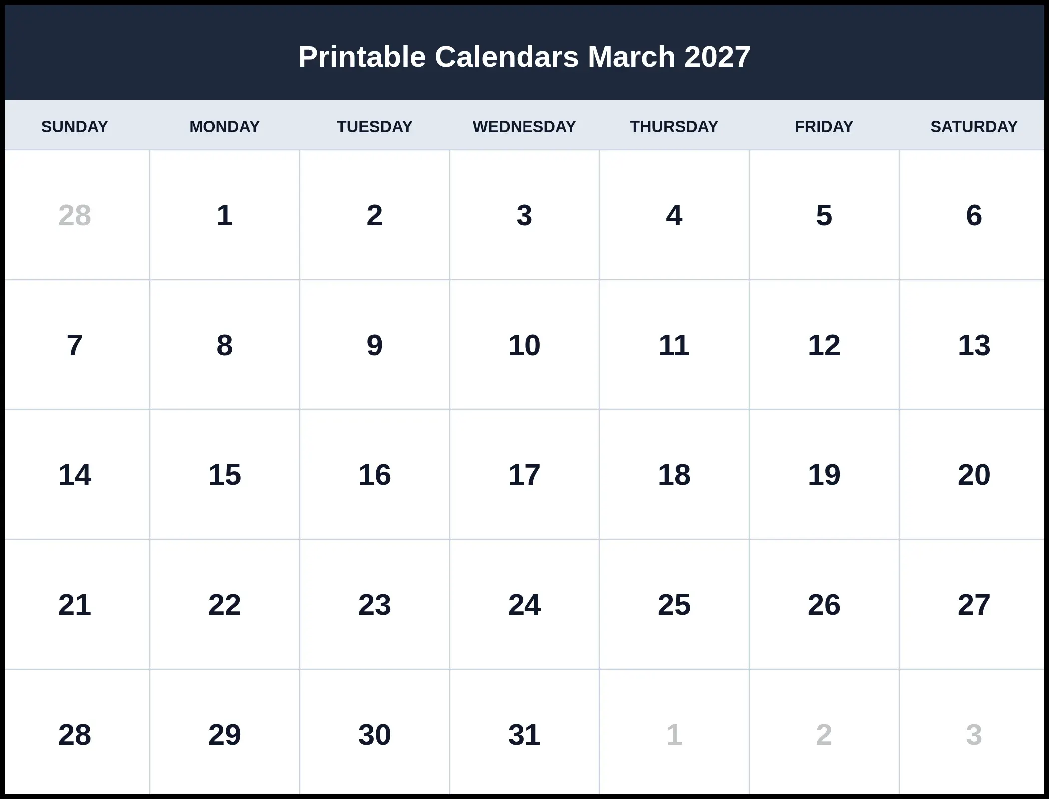 Printable Calendars March 2027 Pdf Printable Calendars March 2027 Pdf