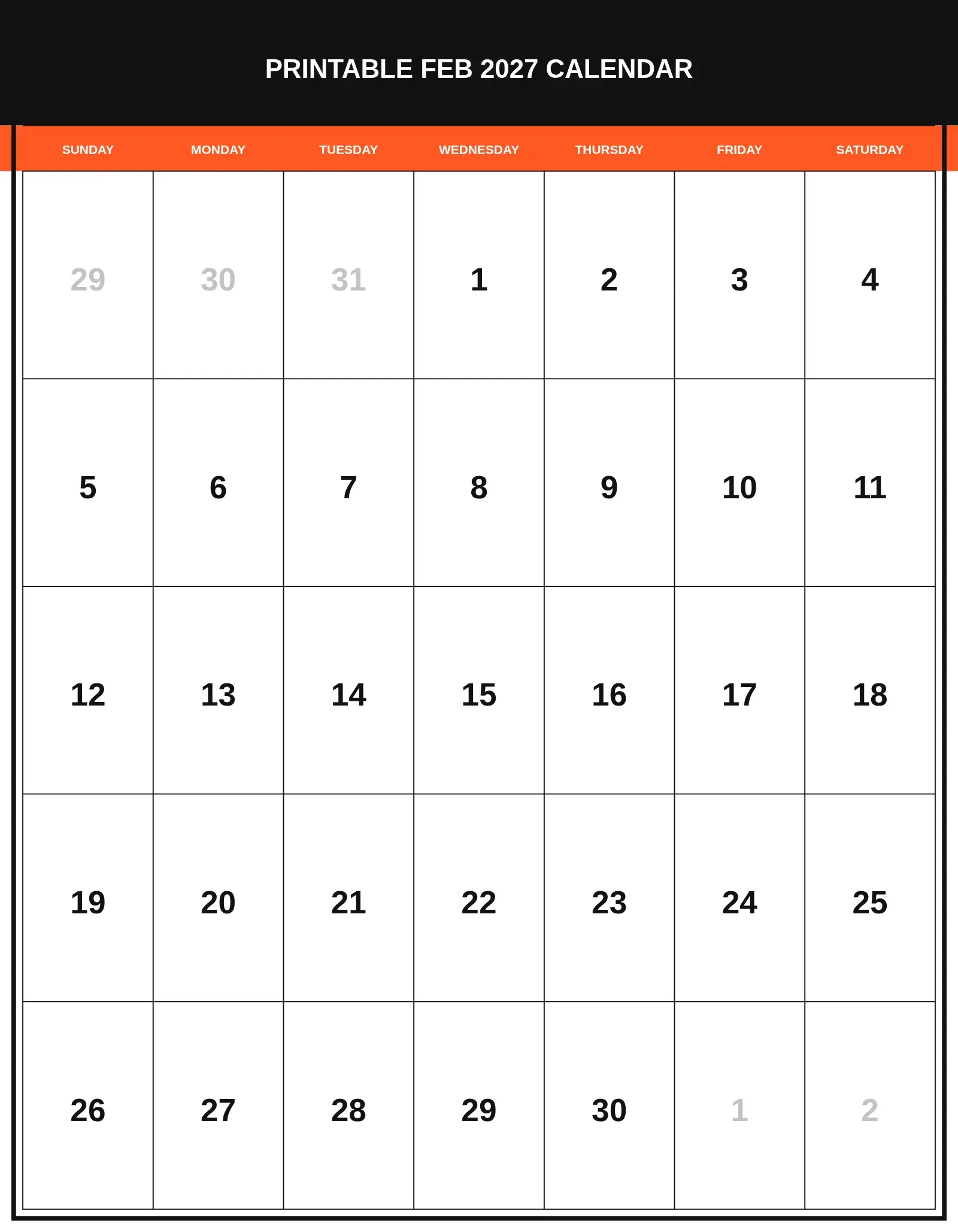 Printable Feb 2027 Calendar With Portrait Template Printable Feb 2027 Calendar With Portrait Template