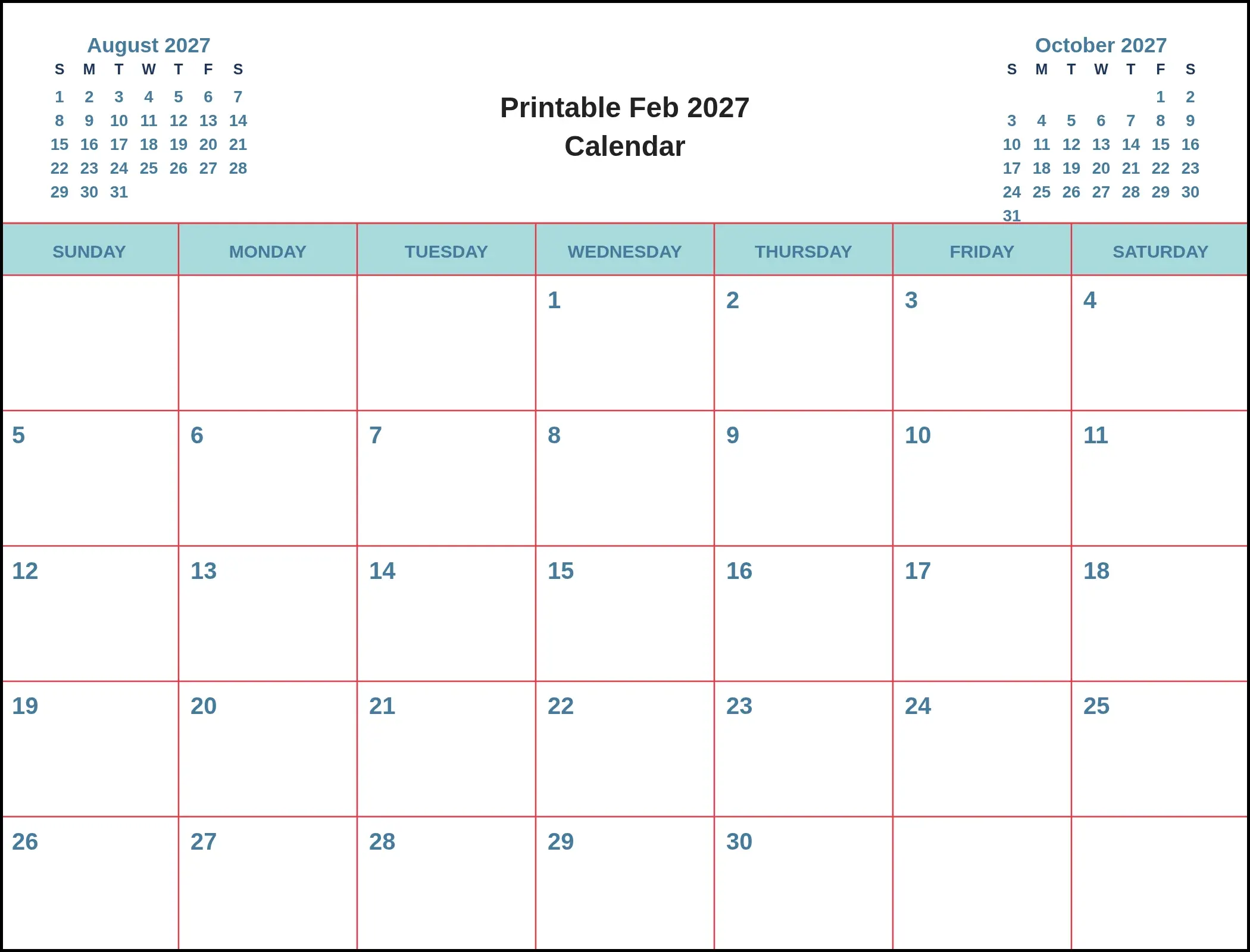 Printable Feb 2027 Calendar With Three Month View Printable Feb 2027 Calendar With Three Month View