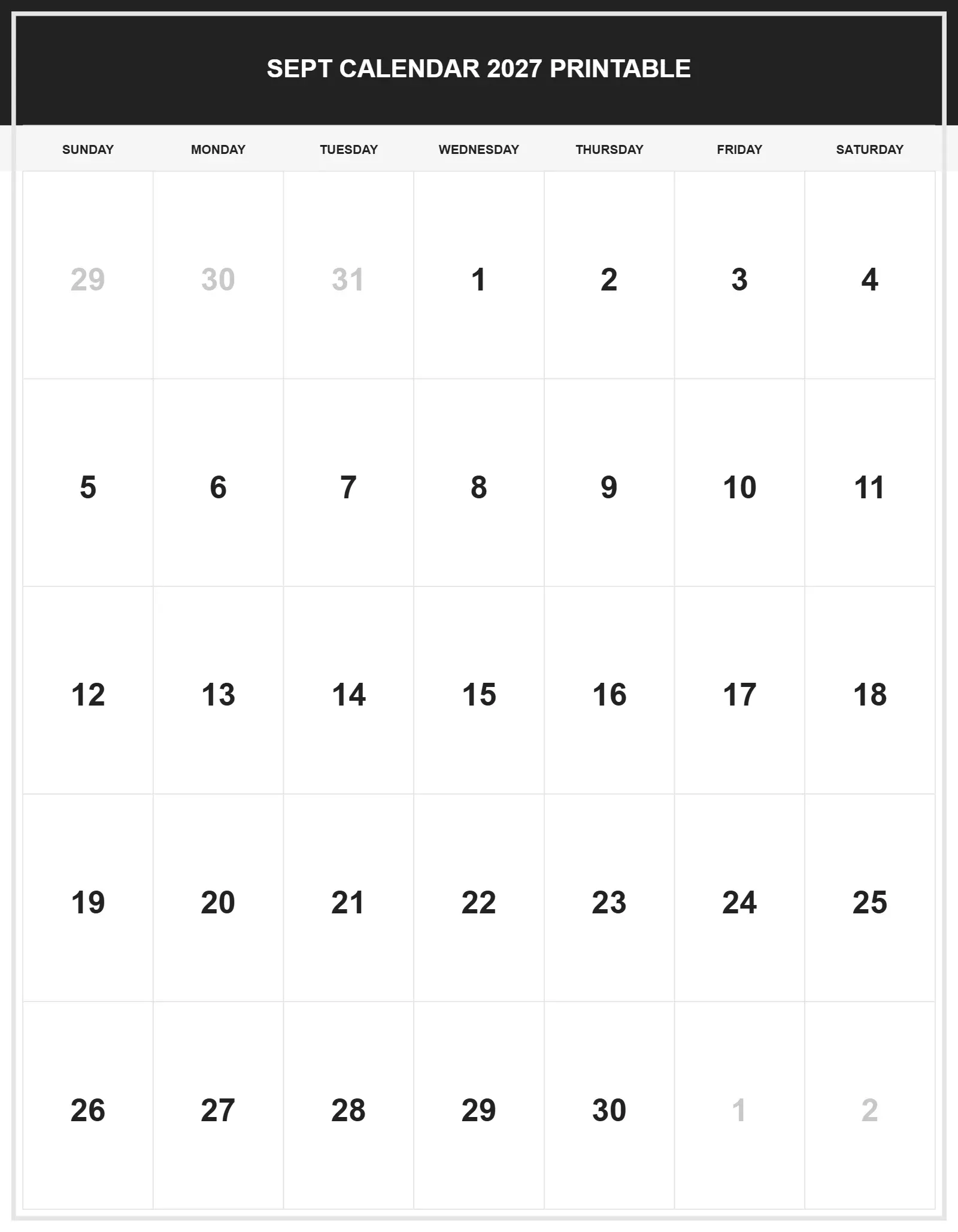 Sept Calendar 2027 Printable With Portrait Template Sept Calendar 2027 Printable With Portrait Template