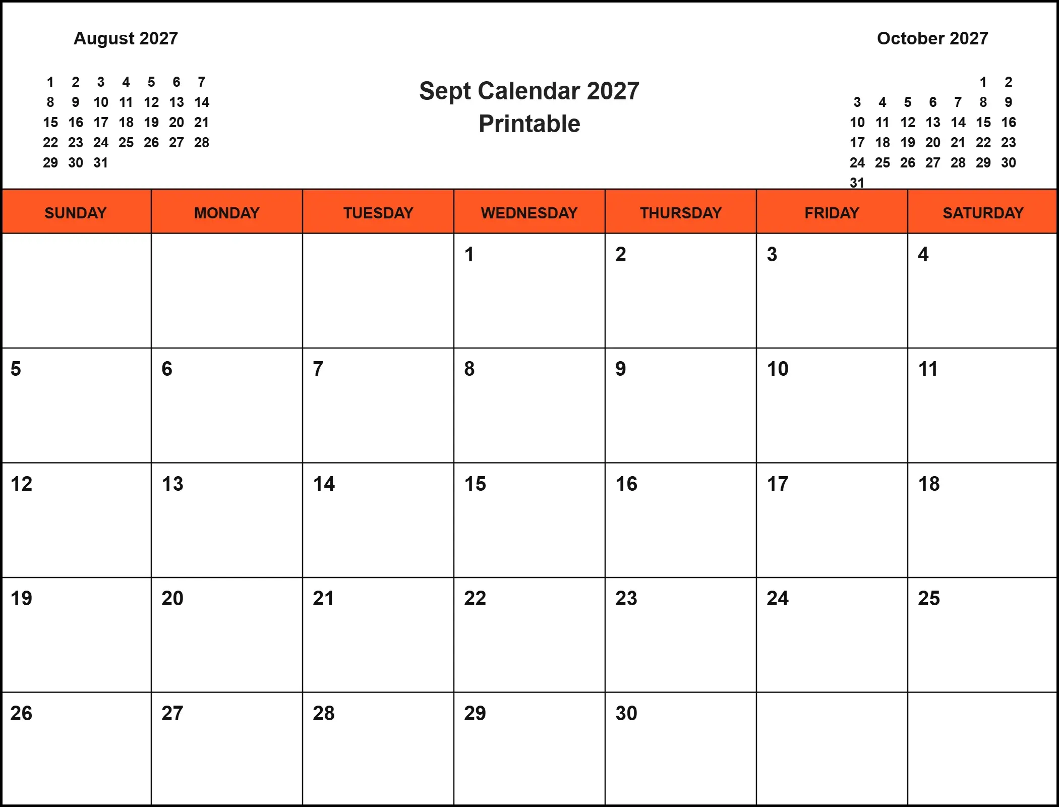 Sept Calendar 2027 Printable With Three Month View Sept Calendar 2027 Printable With Three Month View