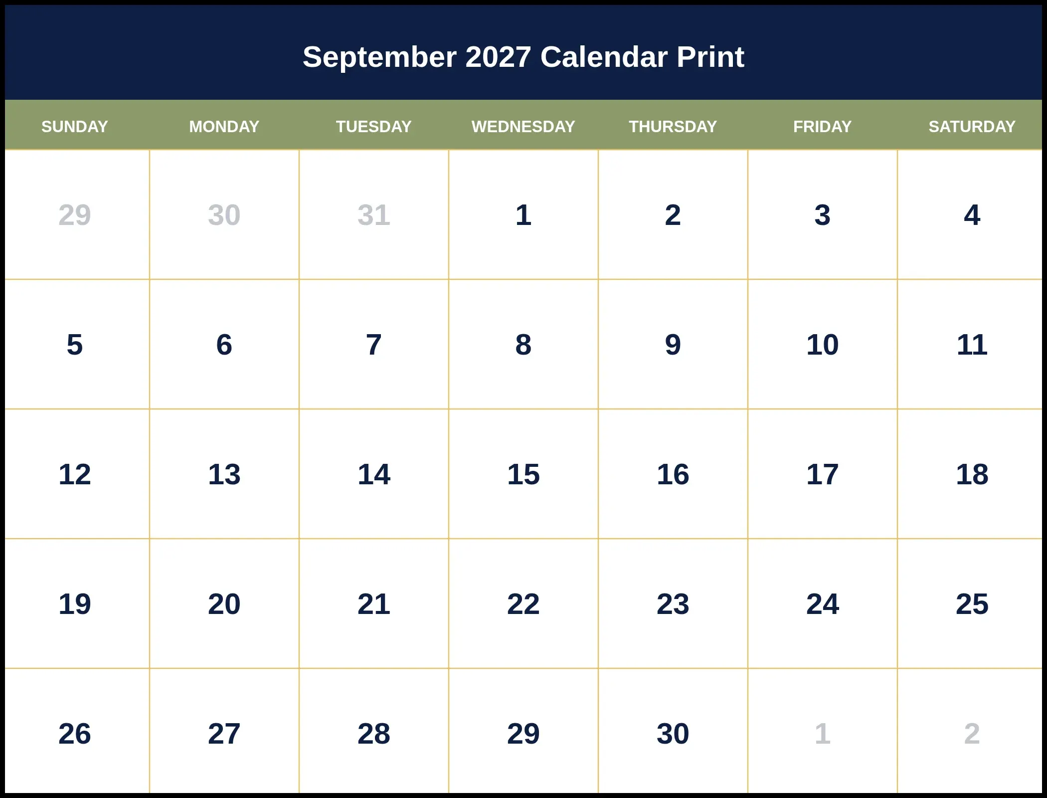 September 2027 Calendar Print Pdf September 2027 Calendar Print Pdf