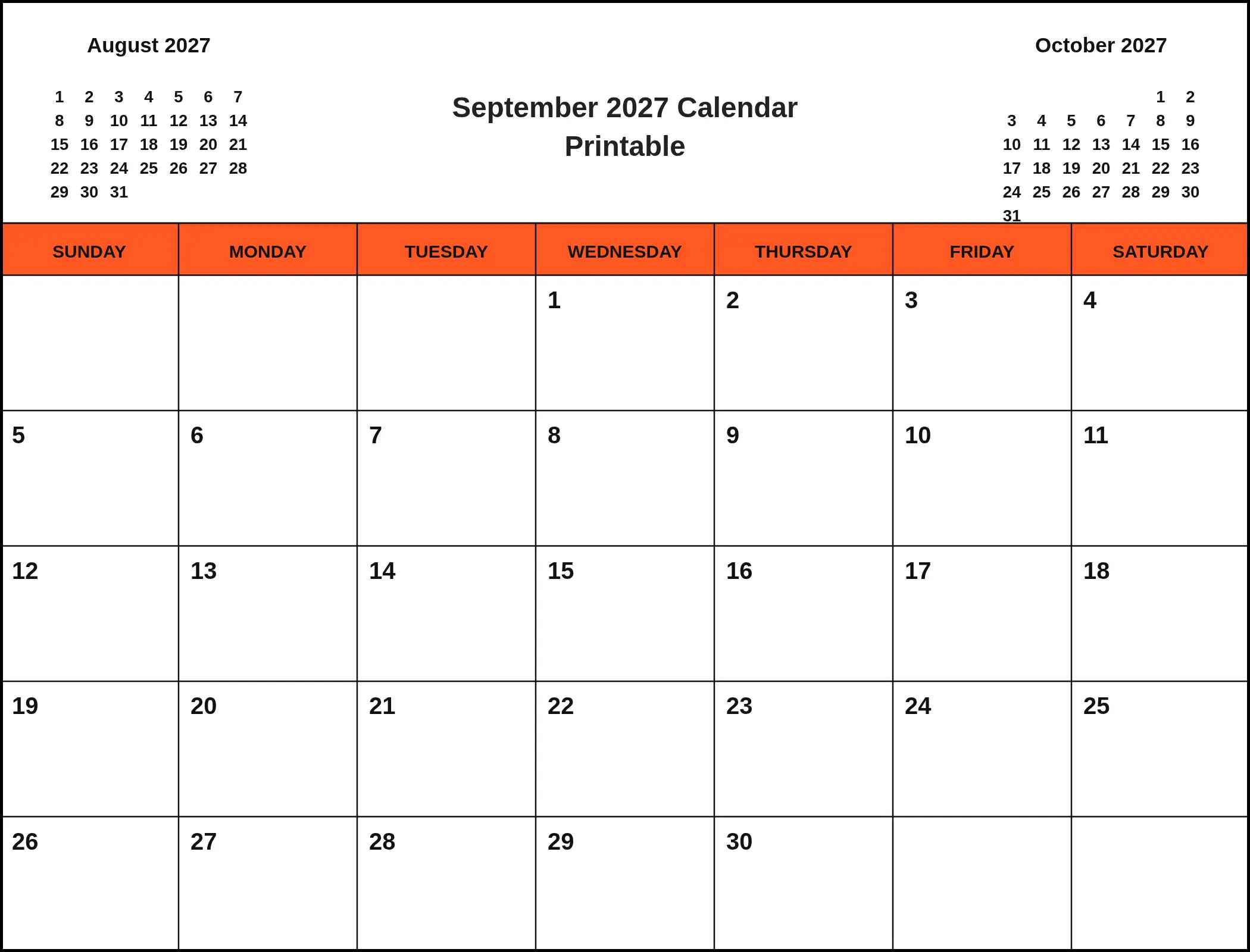 September 2027 Calendar Printable With Three Month View September 2027 Calendar Printable With Three Month View