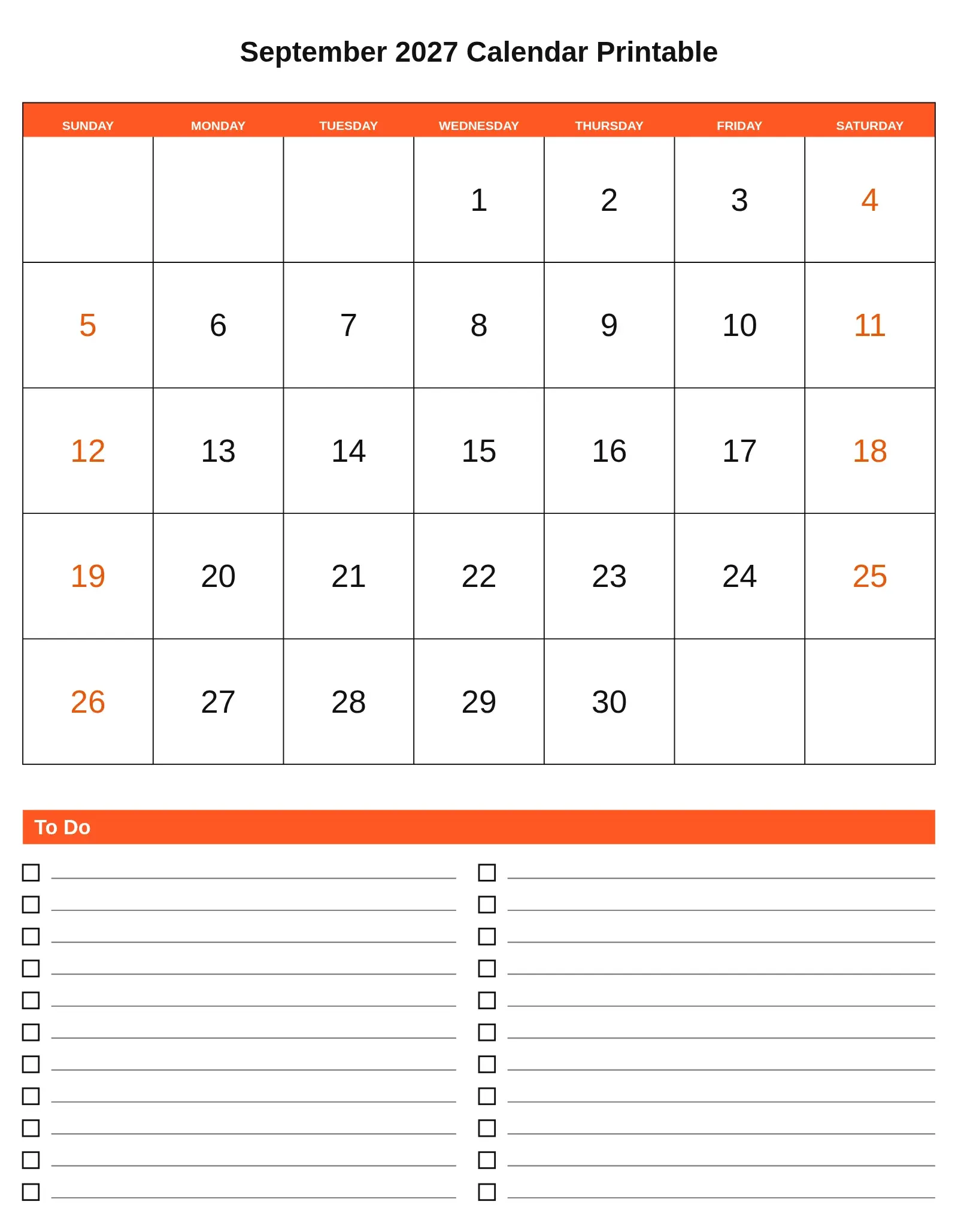 September 2027 Calendar Printable With To Do List Bottom Portrait September 2027 Calendar Printable With To Do List Bottom Portrait