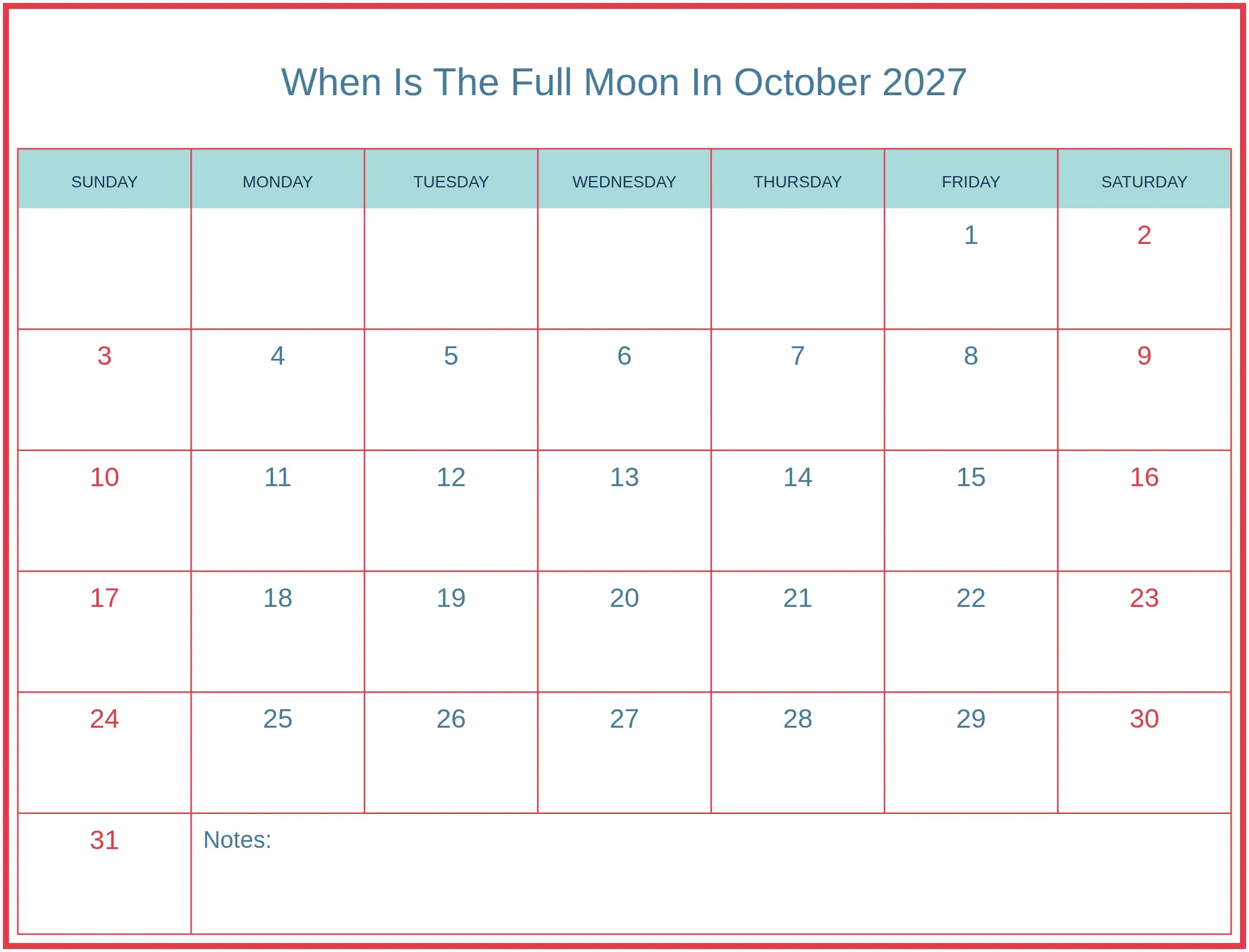 When Is The Full Moon In October 2027 with Notes Bottom Landscape
