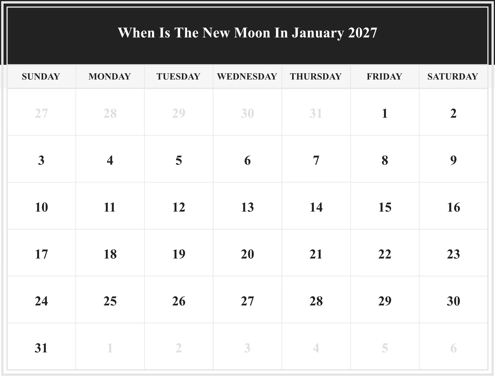 When Is The New Moon In January 2027 Download Landscape