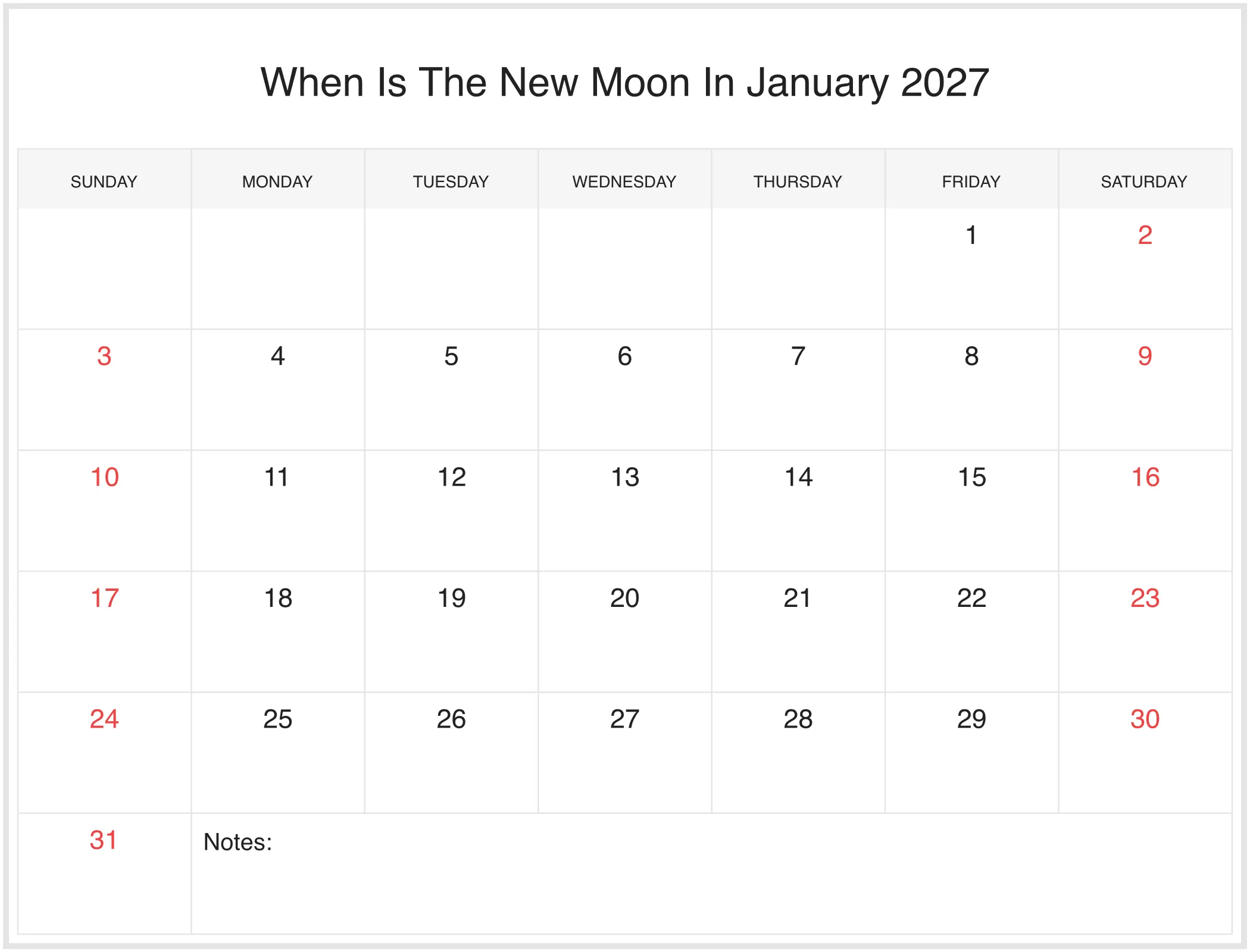 When Is The New Moon In January 2027 with Notes Bottom Landscape When Is The New Moon In January 2027 with Notes Bottom Landscape