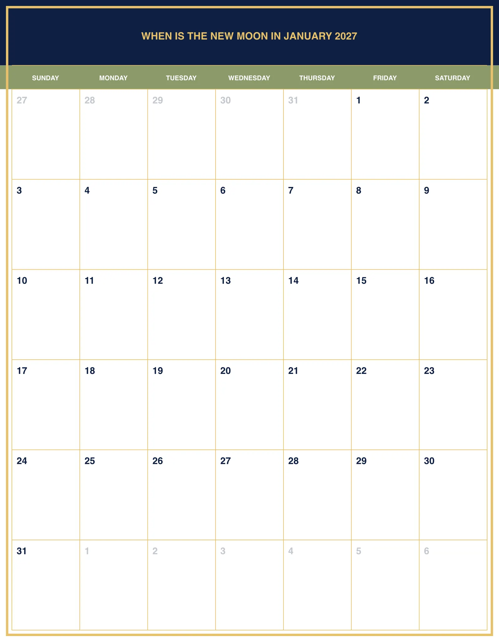 When Is The New Moon In January 2027 With Portrait Template