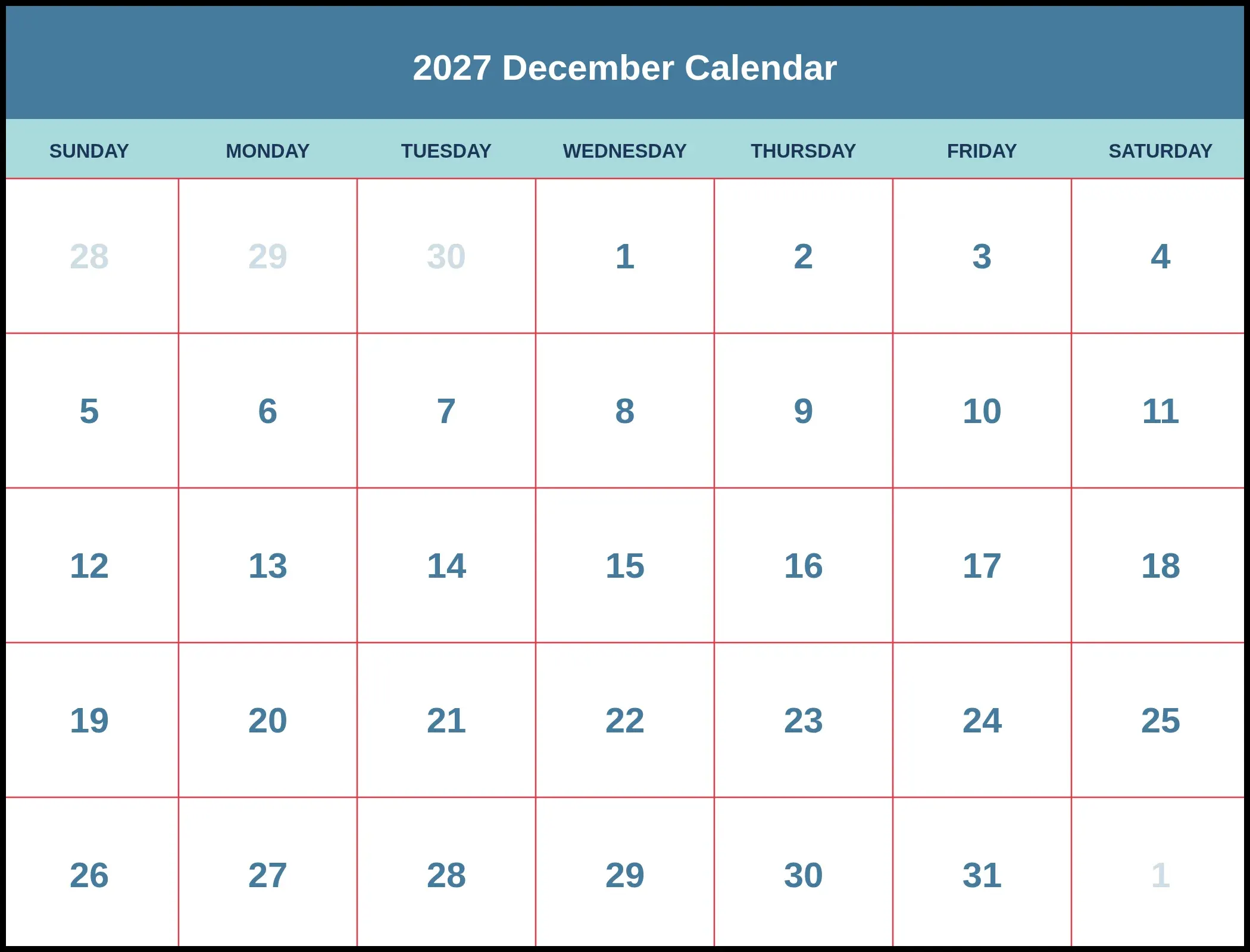 2027 December Calendar