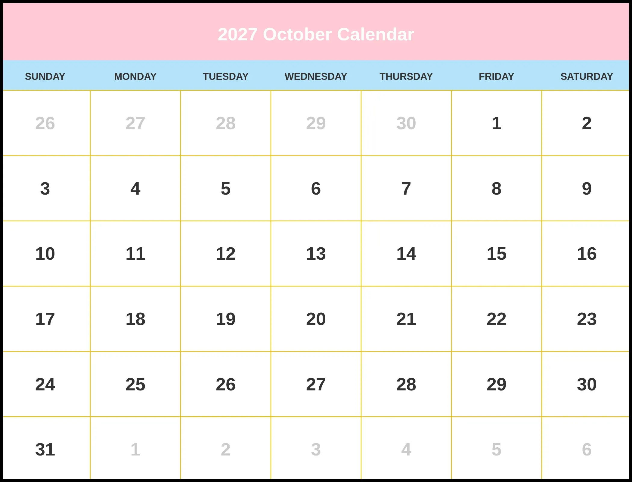 2027 October Calendar Pdf