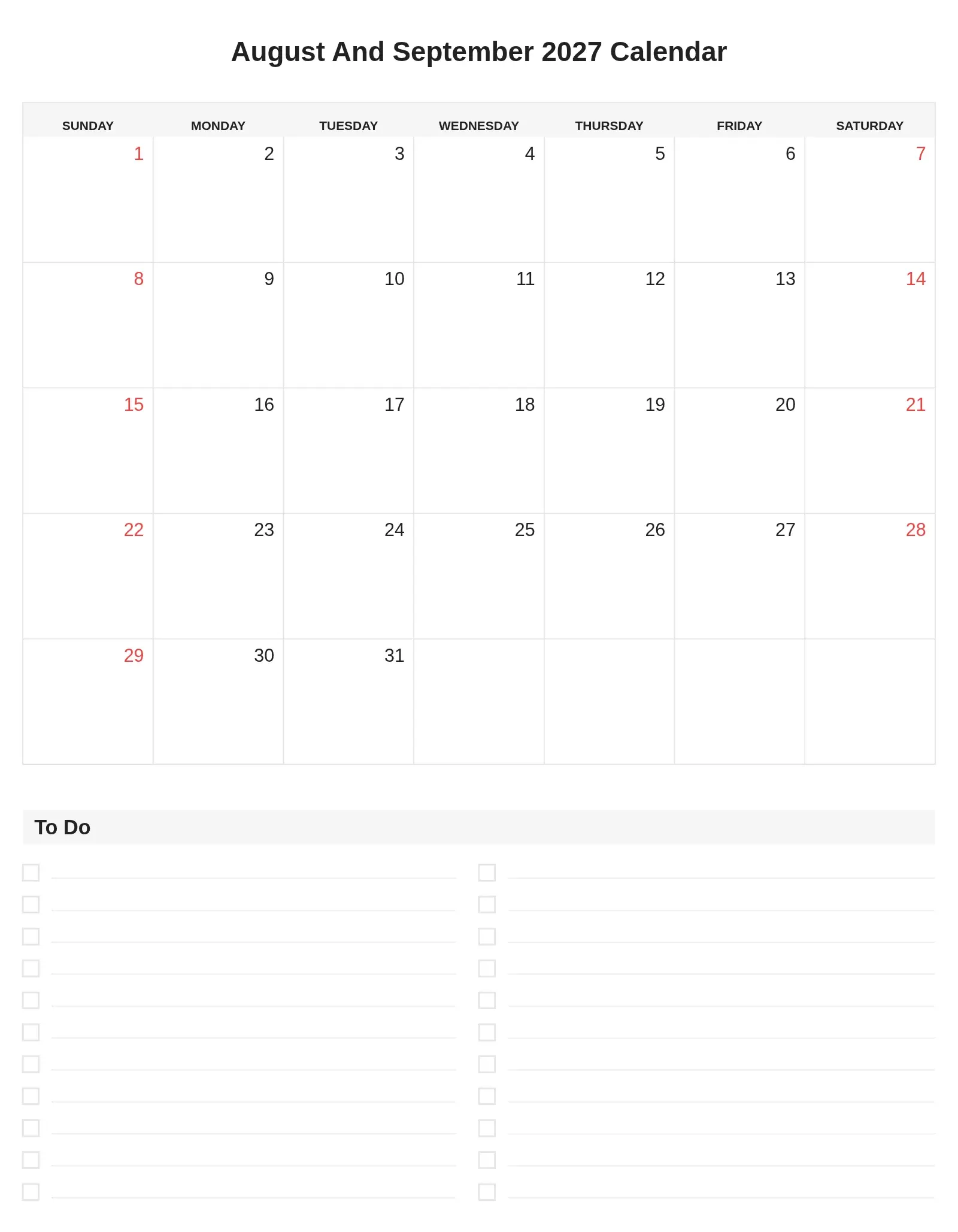 August And September 2027 Calendar With To Do List Bottom Portrait August And September 2027 Calendar With To Do List Bottom Portrait