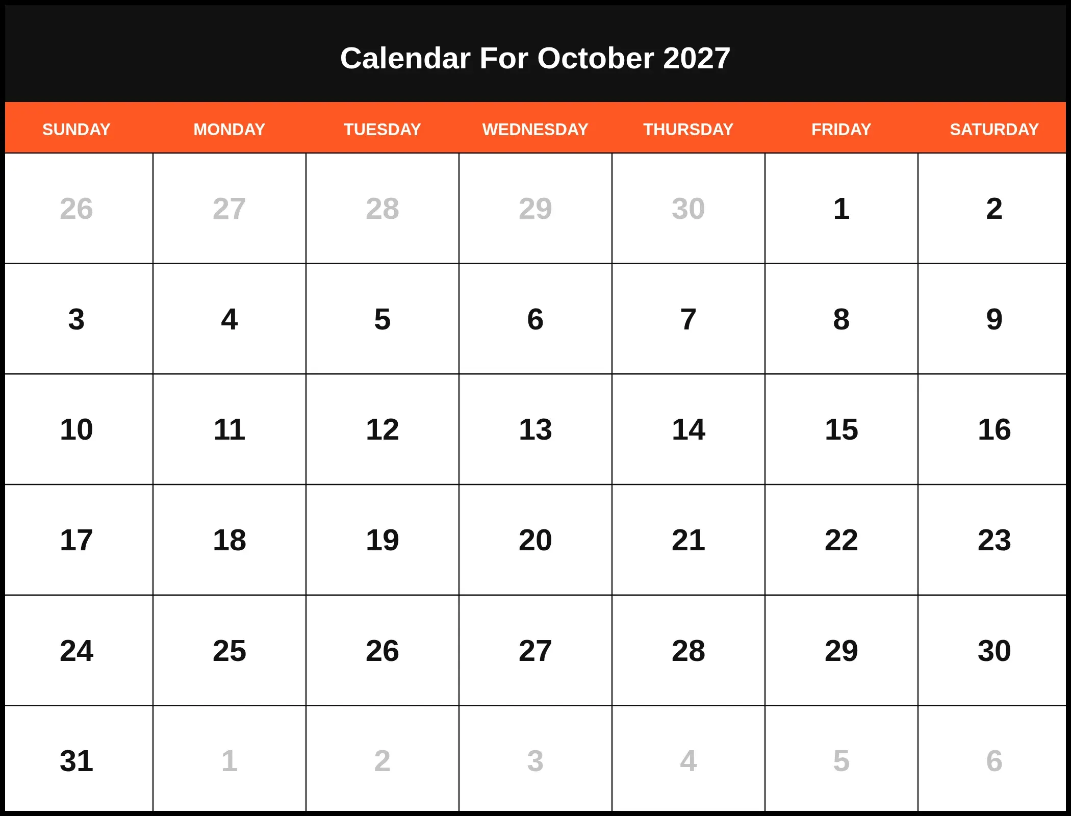 Calendar For October 2027 Pdf Calendar For October 2027 Pdf