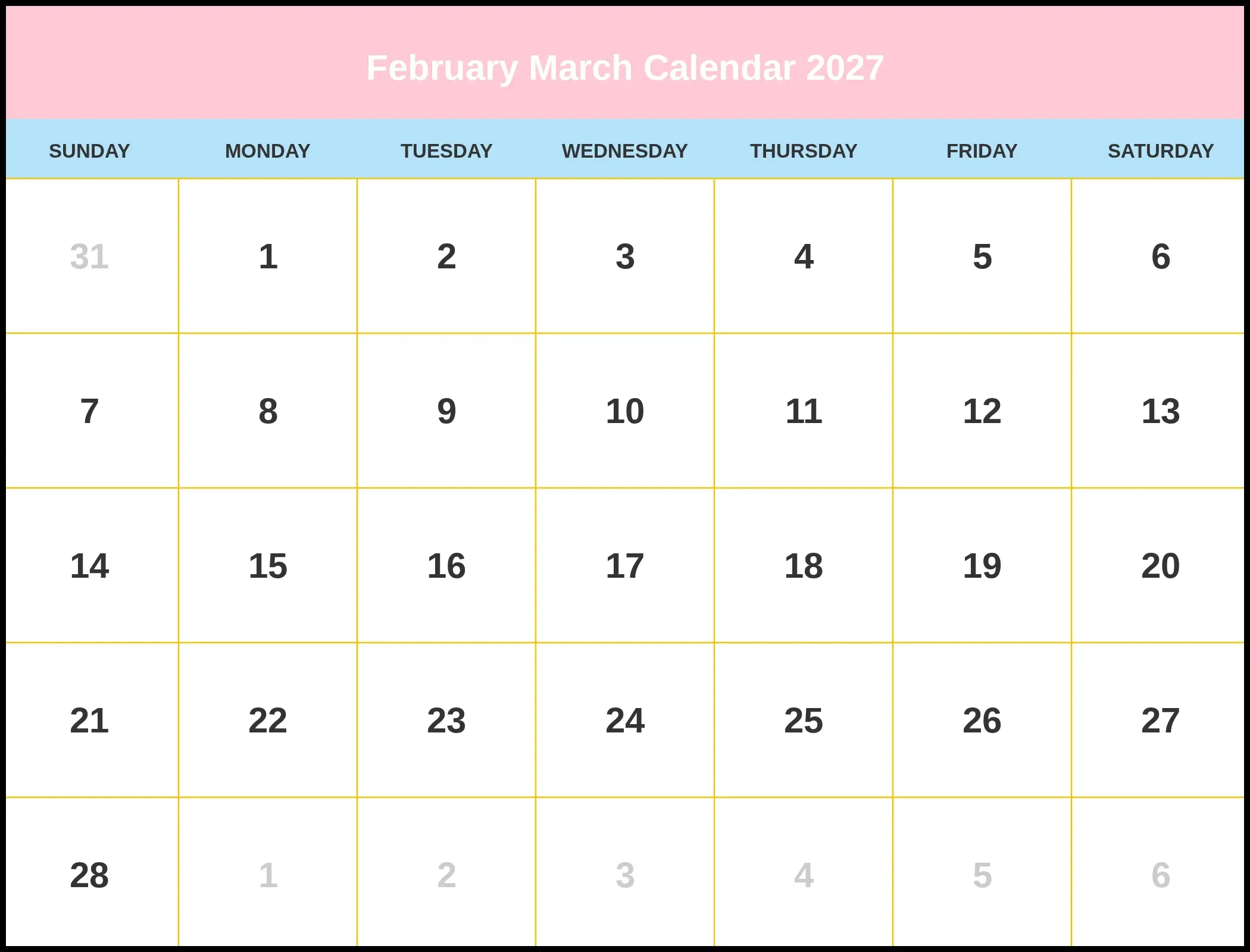 February March Calendar 2027 Pdf February March Calendar 2027 Pdf