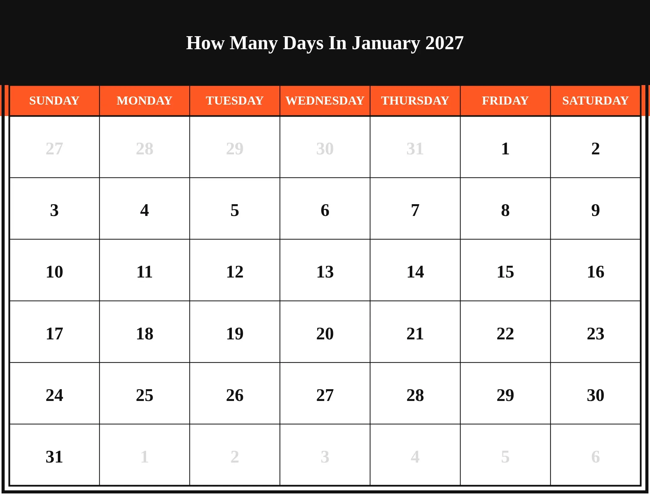 How Many Days In January 2027 Download Landscape