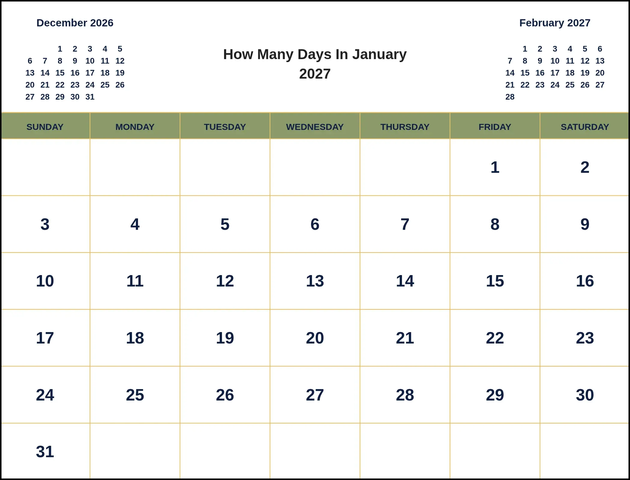 How Many Days In January 2027 With Three Month View How Many Days In January 2027 With Three Month View