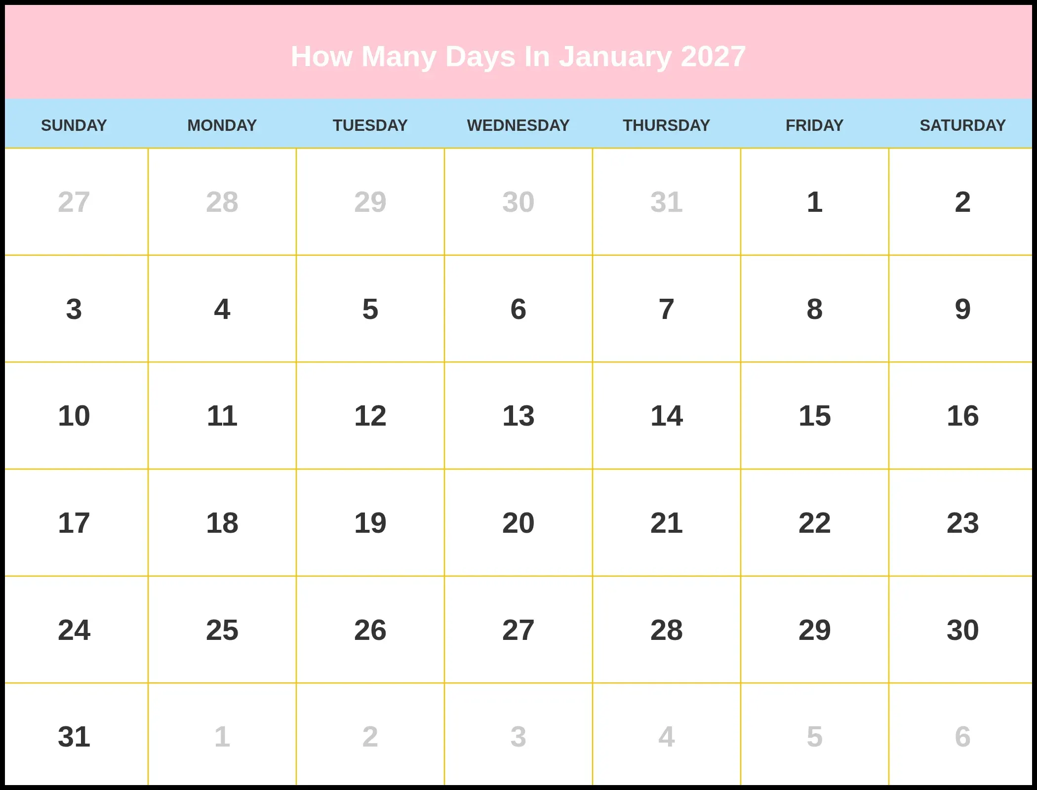 How Many Days In January 2027