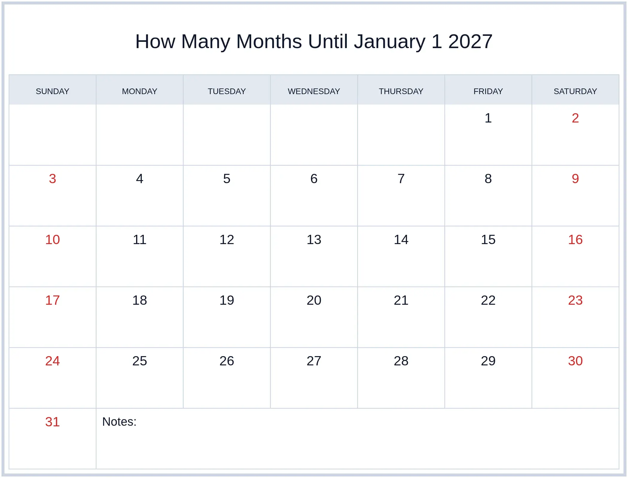 How Many Months Until January 1 2027 with Notes Bottom Landscape How Many Months Until January 1 2027 with Notes Bottom Landscape