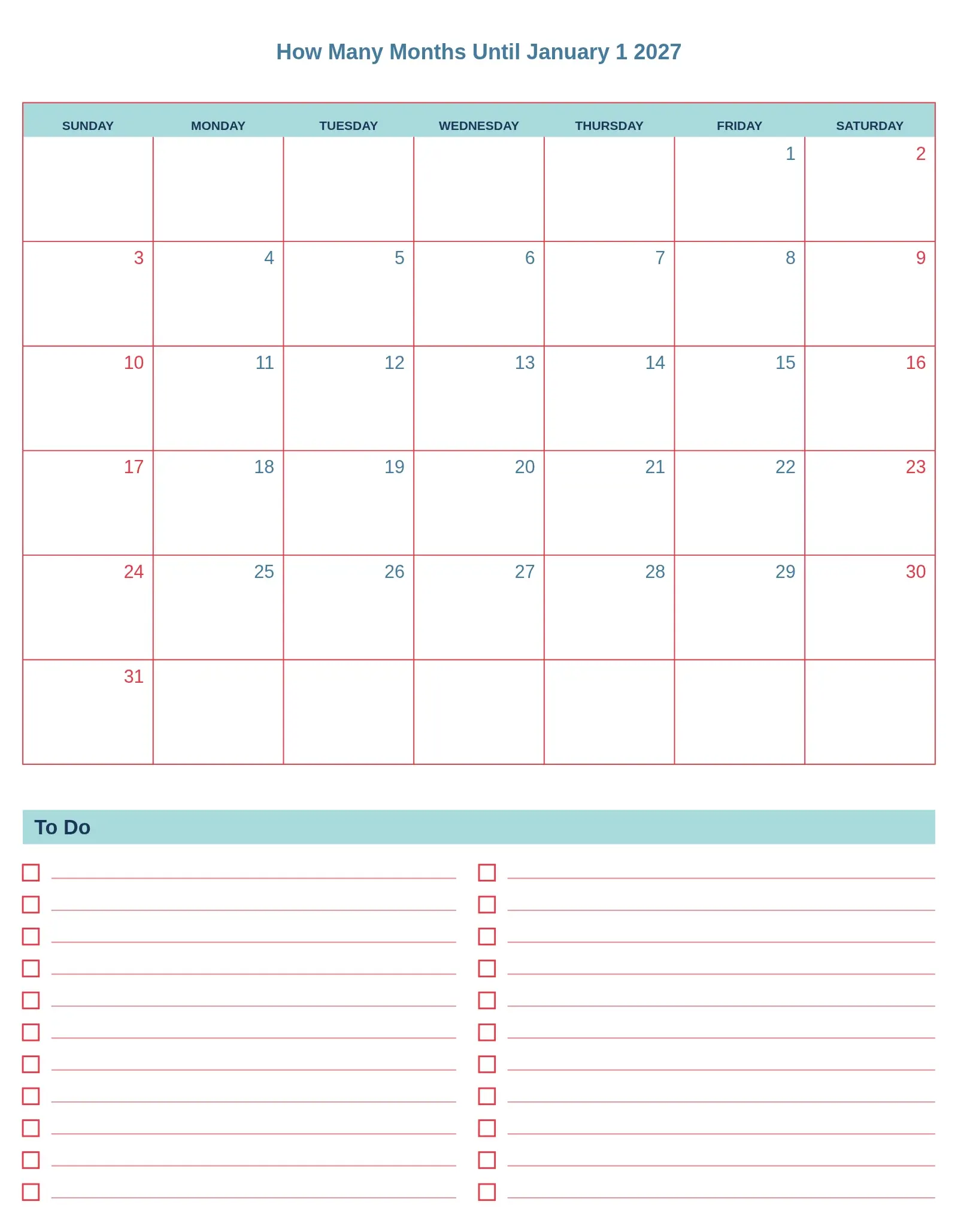 How Many Months Until January 1 2027 With To Do List Bottom Portrait How Many Months Until January 1 2027 With To Do List Bottom Portrait