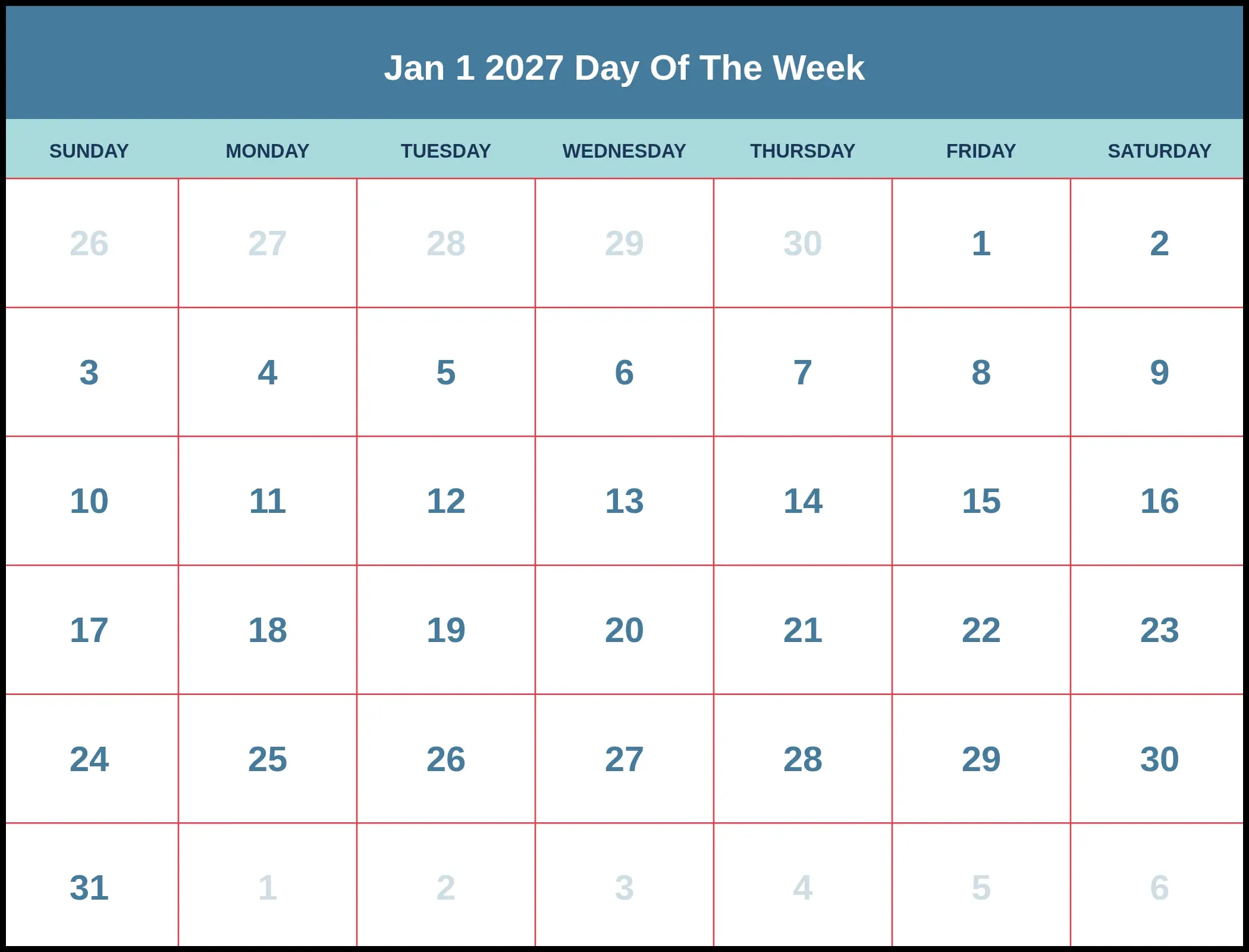 Jan 1 2027 Day Of The Week Jan 1 2027 Day Of The Week