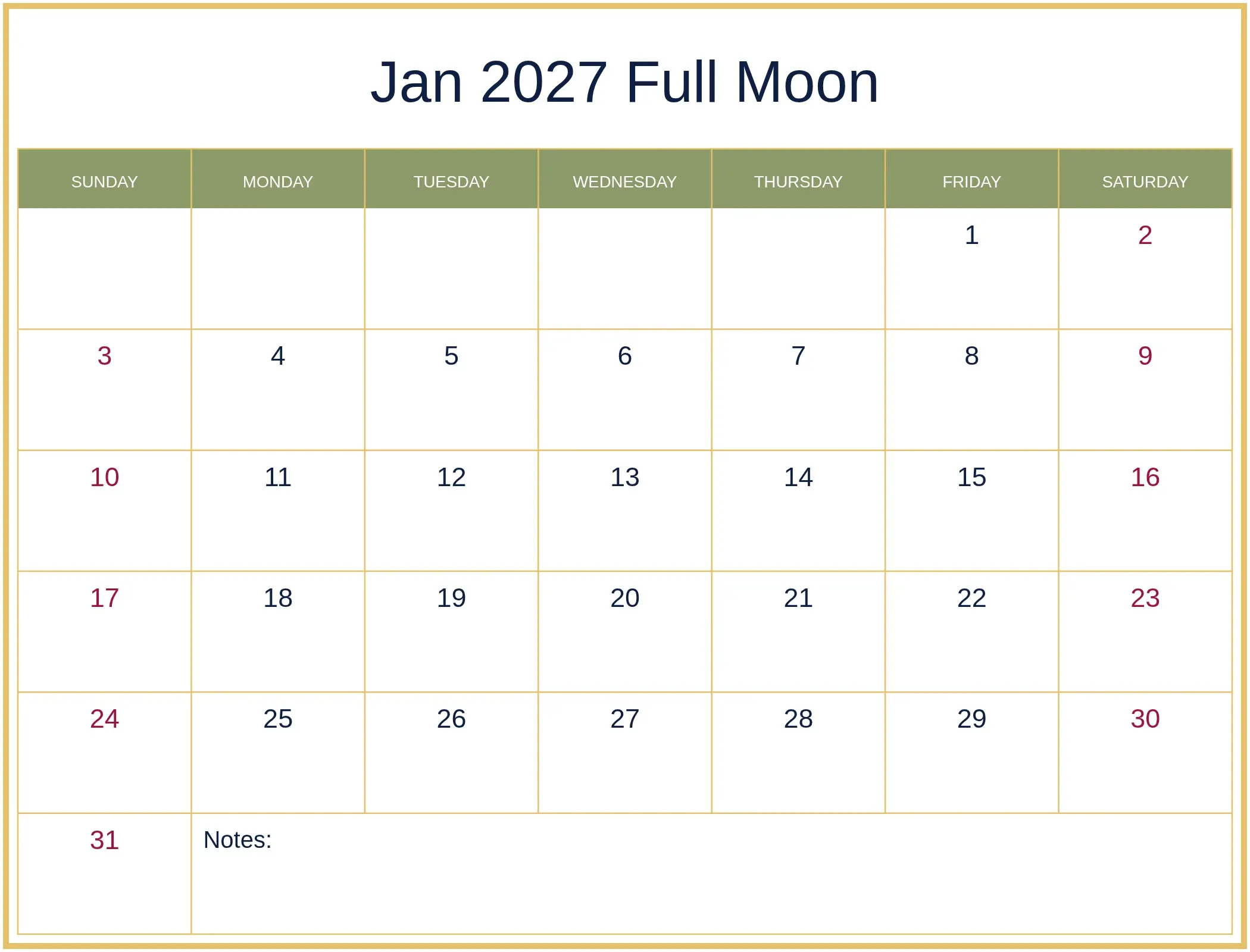 Jan 2027 Full Moon with Notes Bottom Landscape