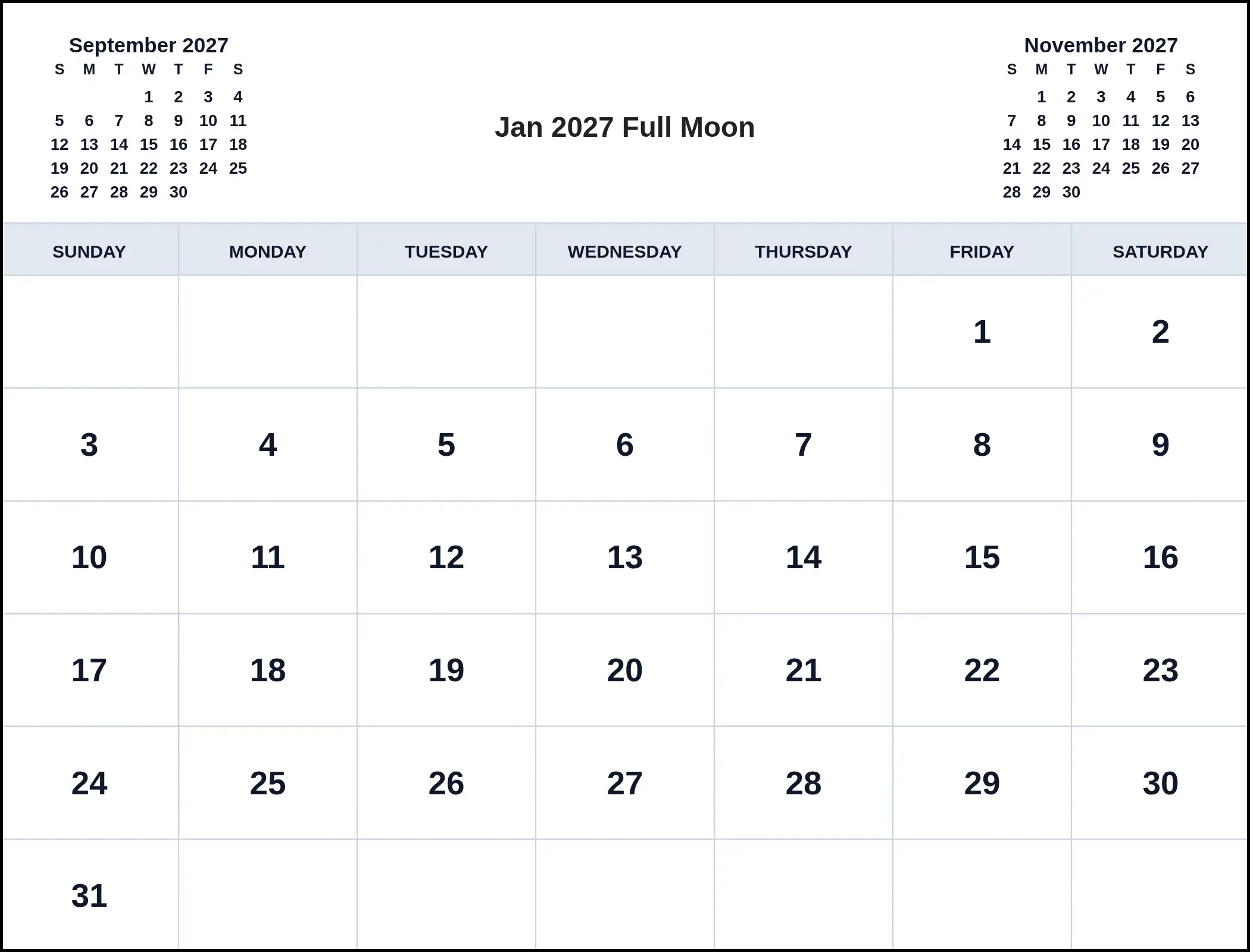 Jan 2027 Full Moon With Three Month View