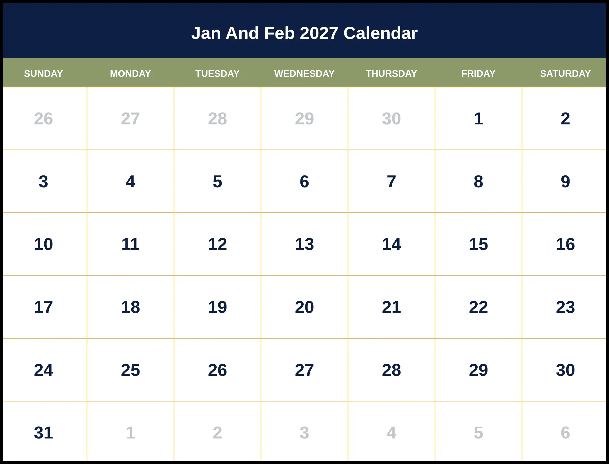 Jan And Feb 2027 Calendar Pdf