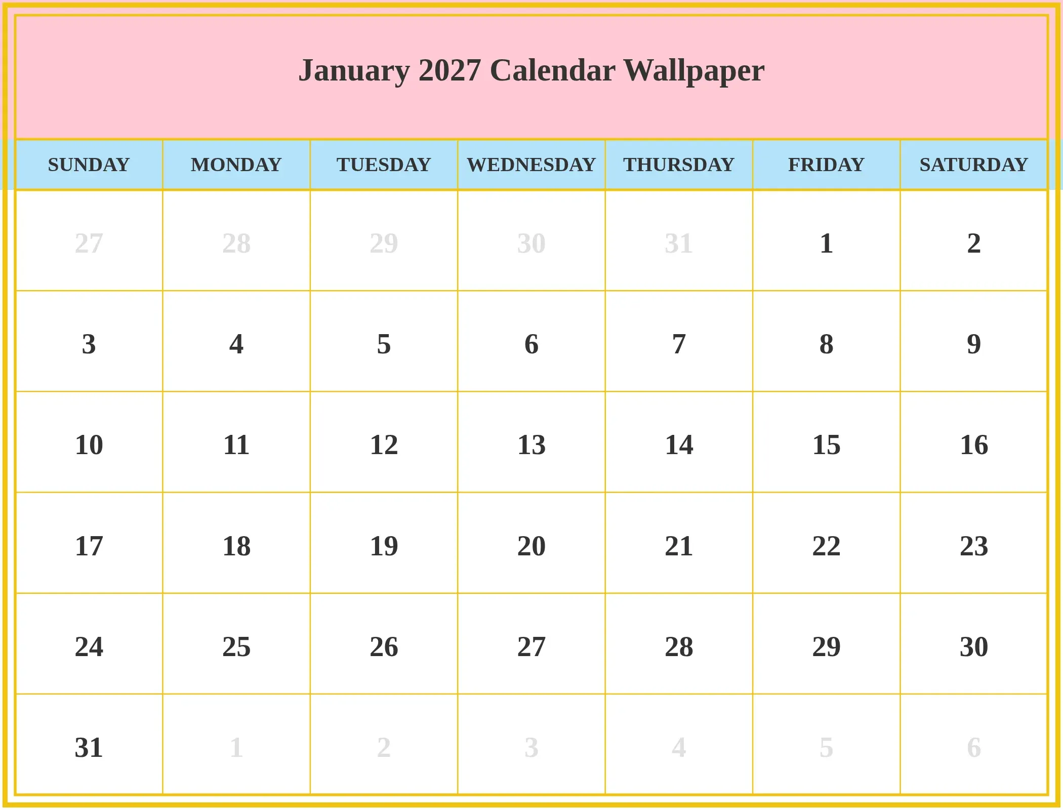 January 2027 Calendar Wallpaper Download Landscape January 2027 Calendar Wallpaper Download Landscape