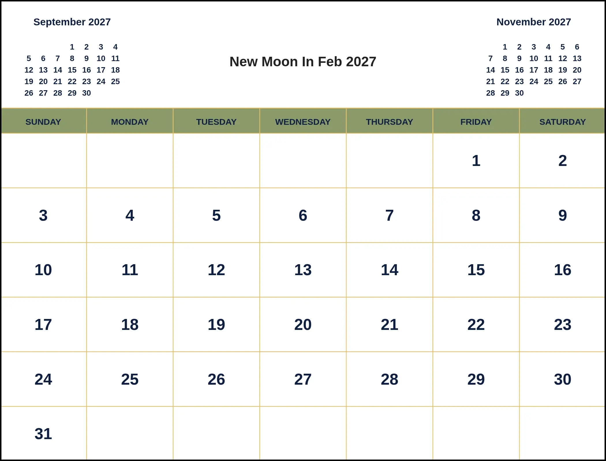 New Moon In Feb 2027 With Three Month View