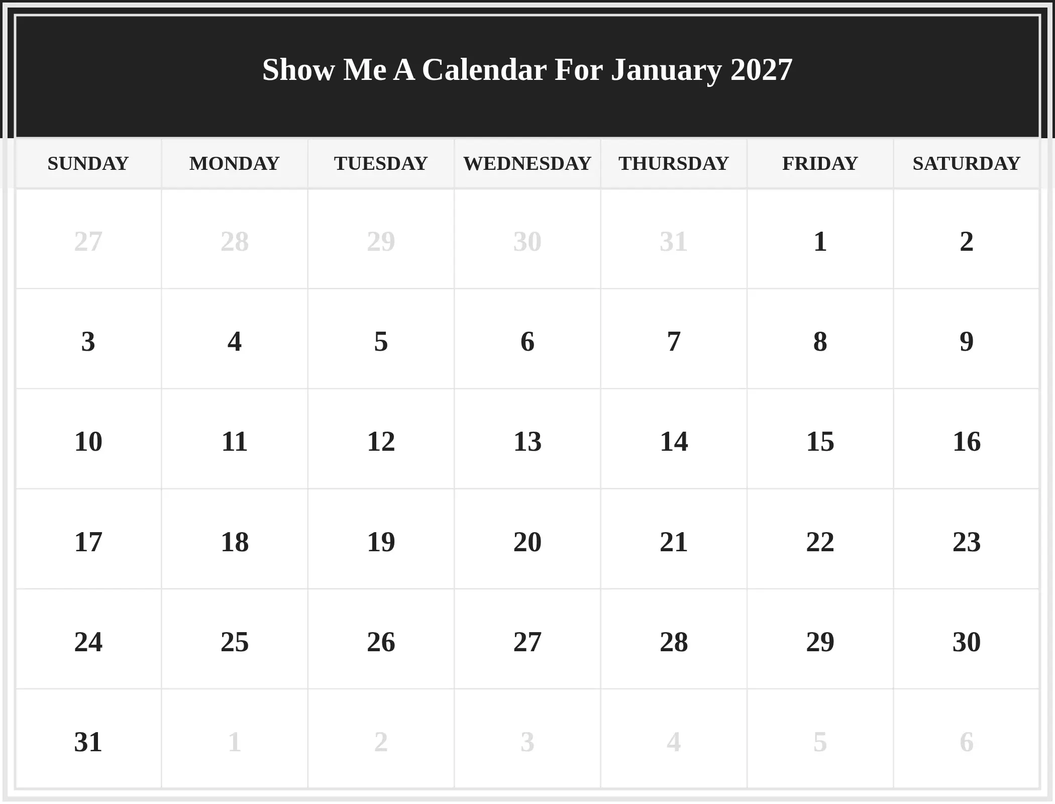 Show Me A Calendar For January 2027 Download Landscape Show Me A Calendar For January 2027 Download Landscape
