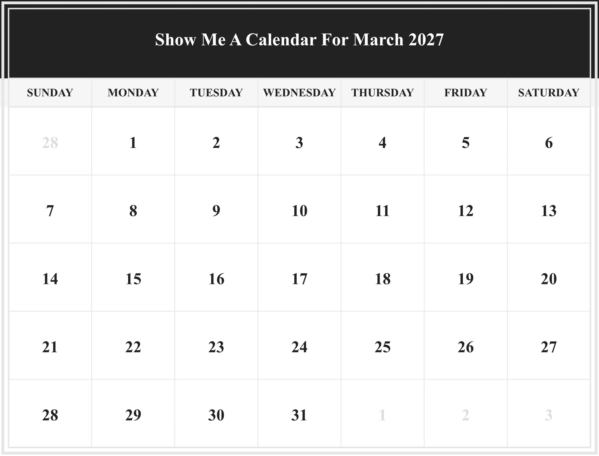 Show Me A Calendar For March 2027 Download Landscape Show Me A Calendar For March 2027 Download Landscape