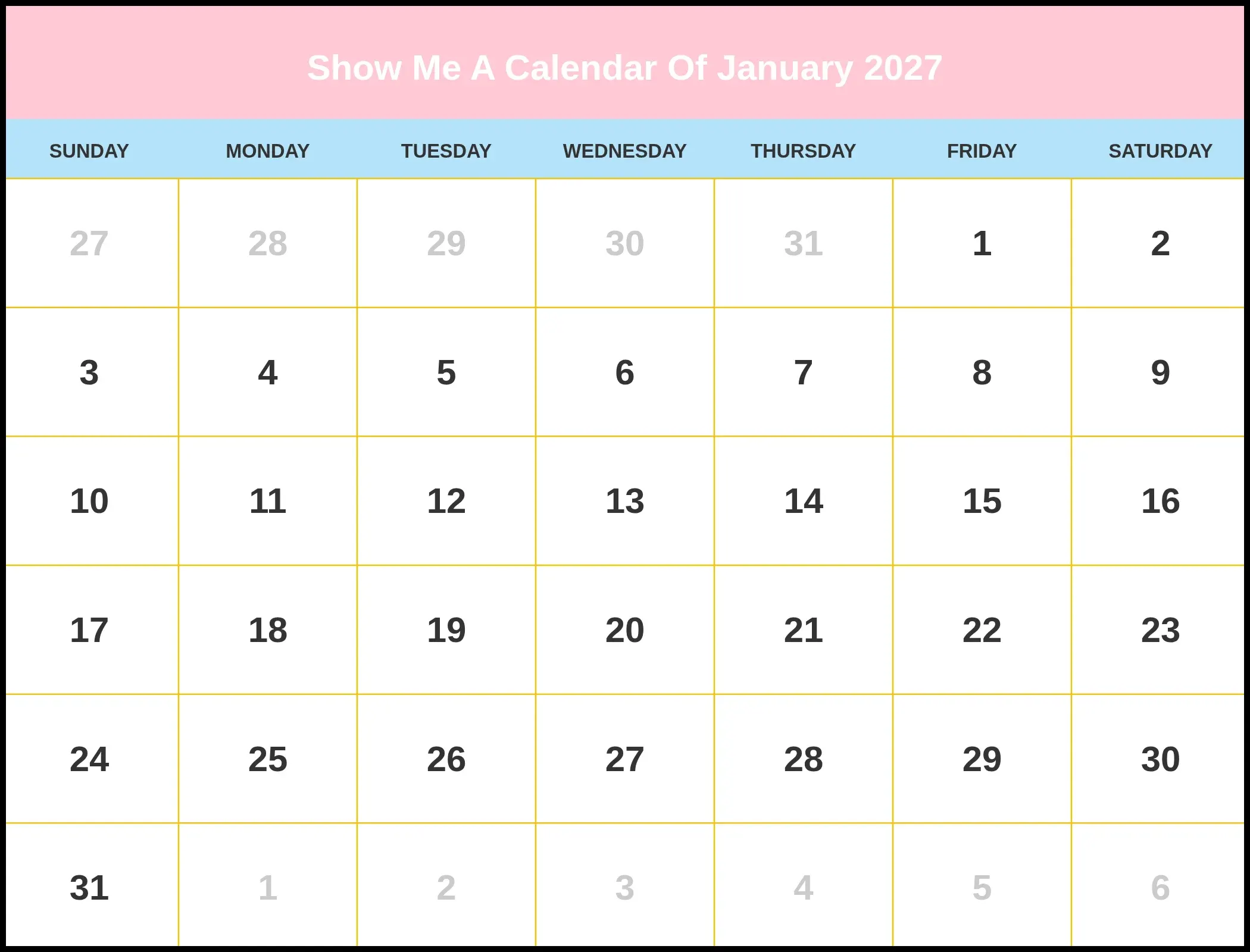 Show Me A Calendar Of January 2027