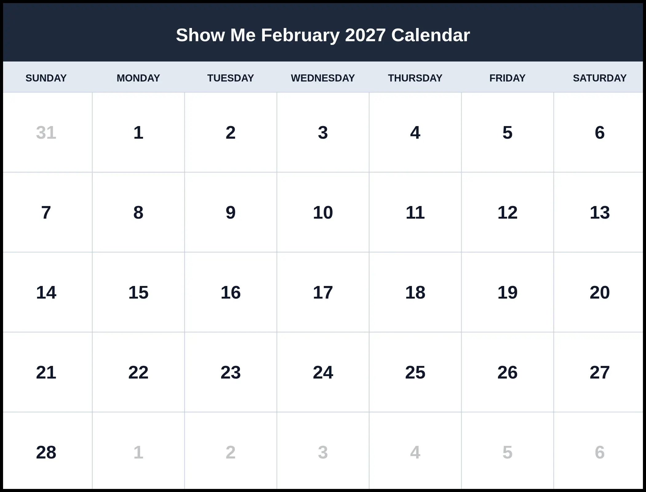 Show Me February 2027 Calendar Pdf