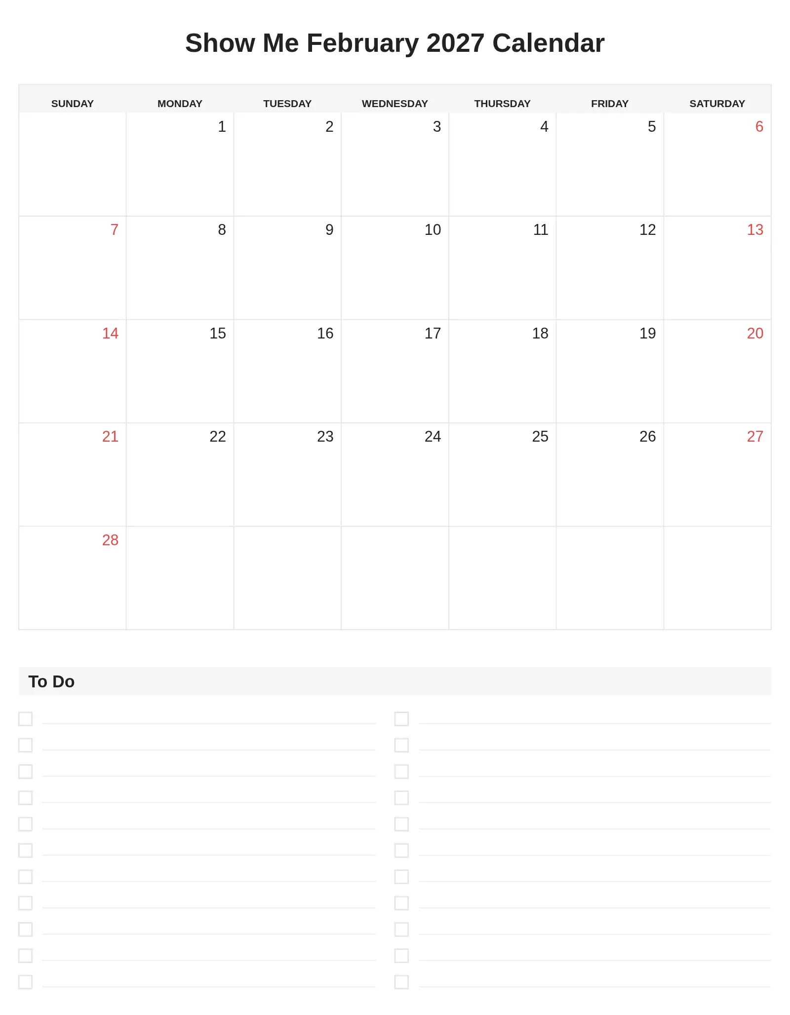 Show Me February 2027 Calendar With To Do List Bottom Portrait Show Me February 2027 Calendar With To Do List Bottom Portrait