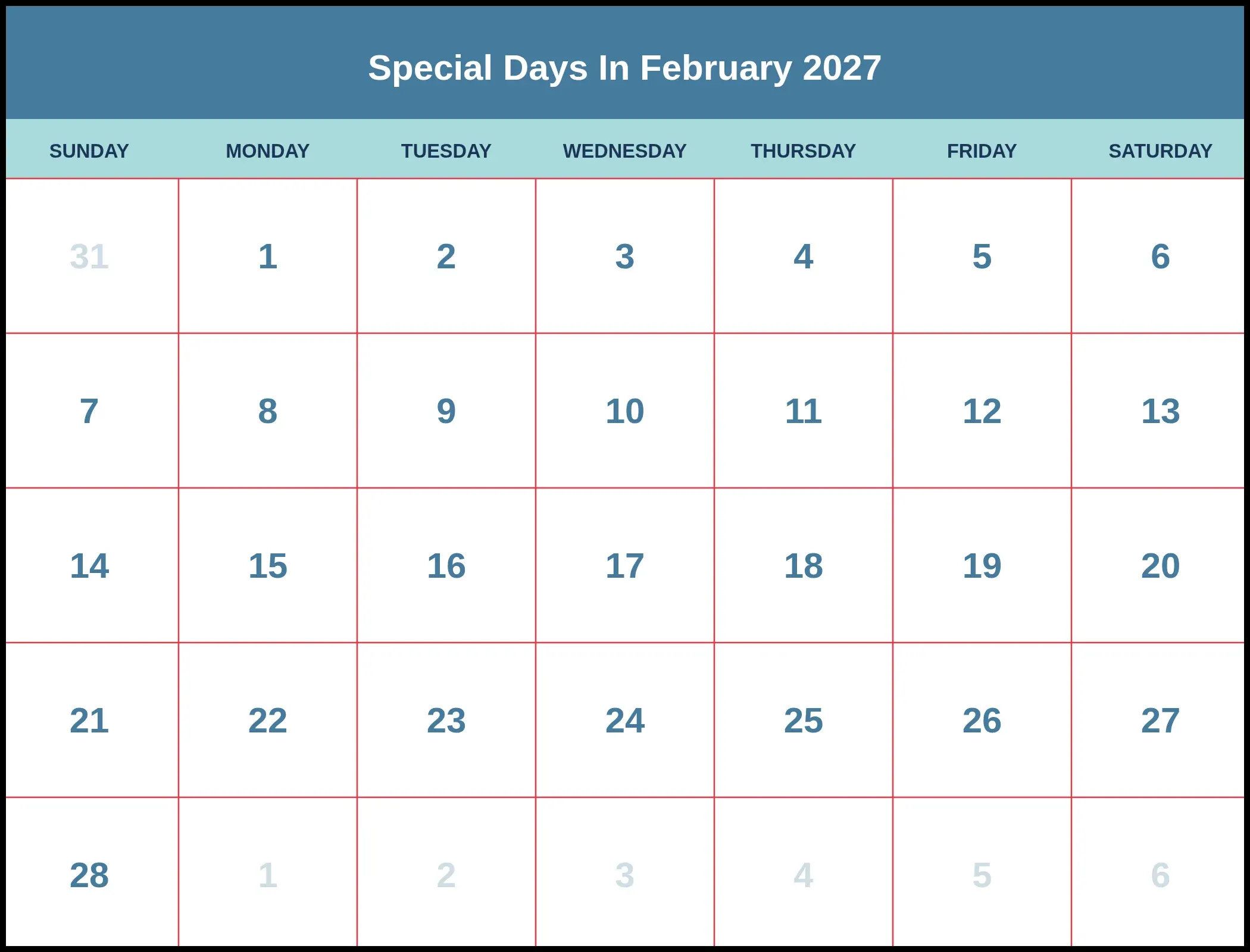 Special Days In February 2027 Pdf